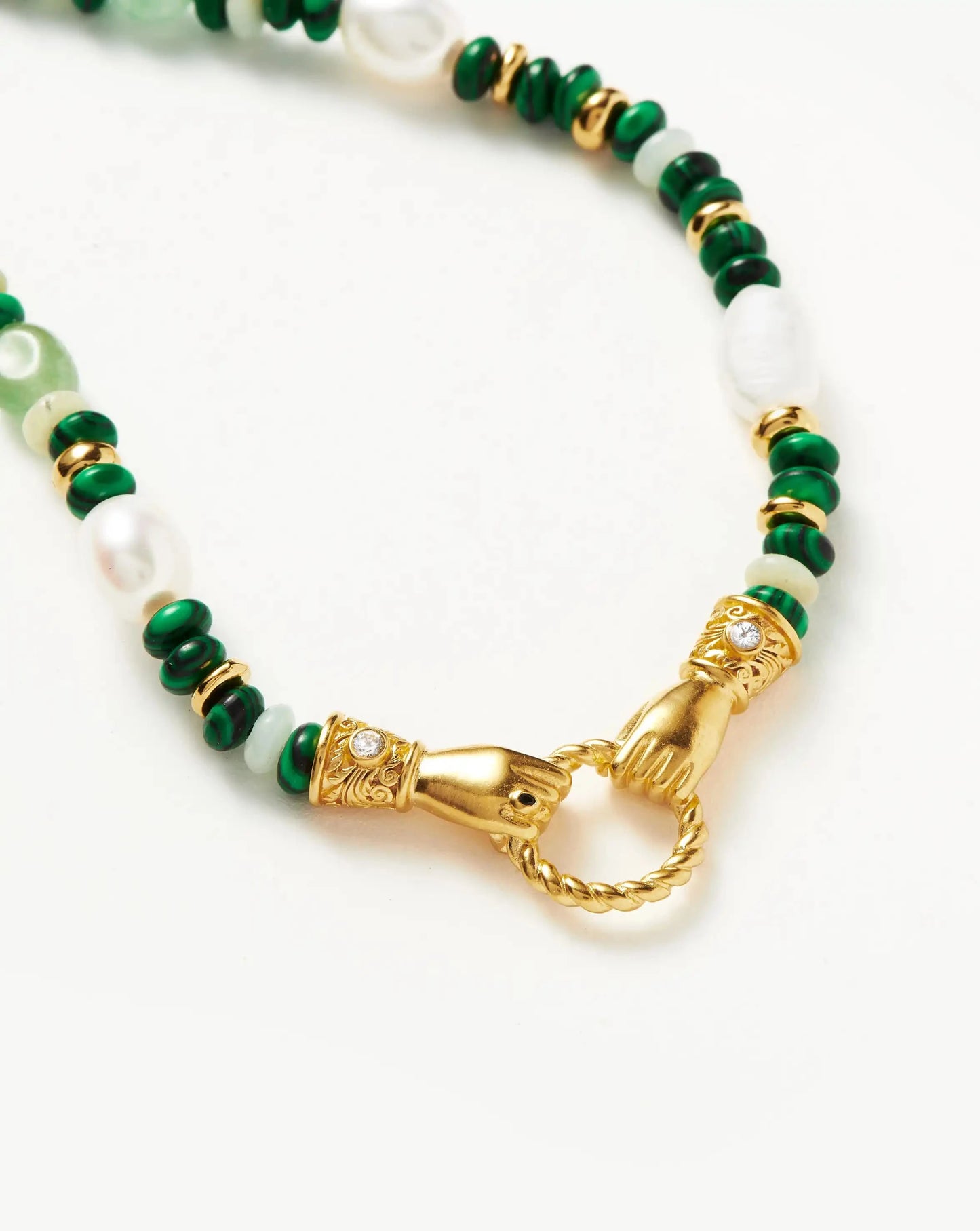 Harris Reed In Good Hands Beaded Gemstone Necklace | 18k Gold Plated/Multi Green Gemstone & Pearl Necklaces Missoma