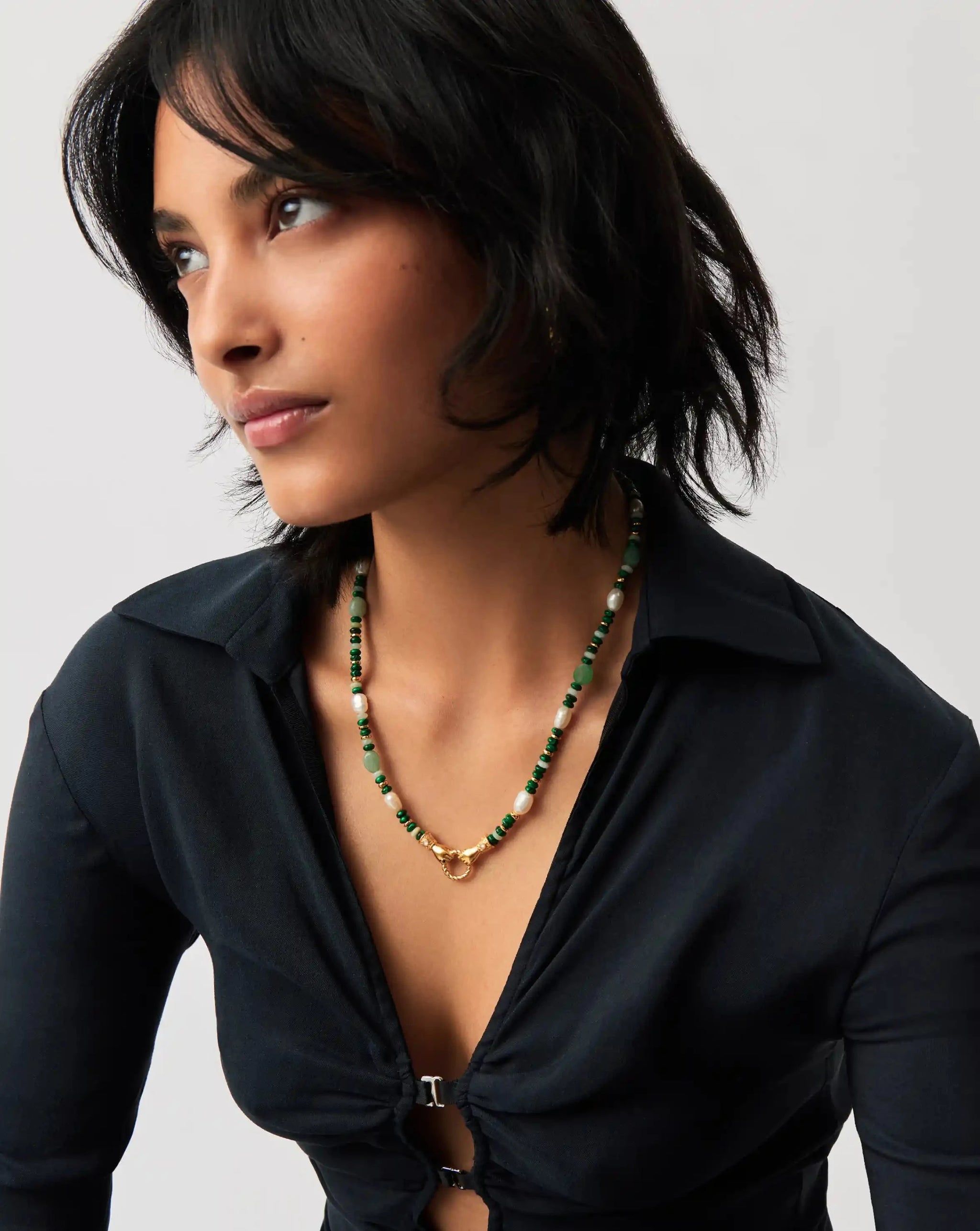 Harris Reed In Good Hands Beaded Gemstone Necklace | 18k Gold Plated/Multi Green Gemstone & Pearl Necklaces Missoma