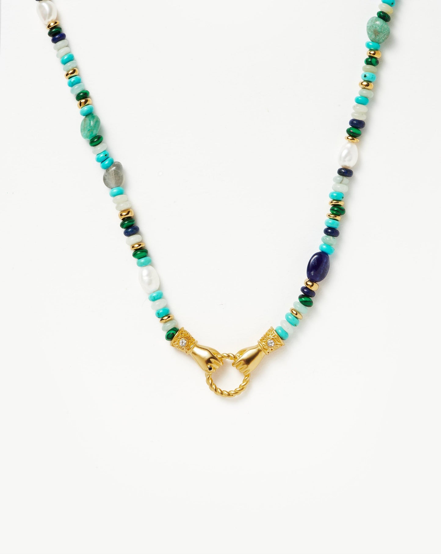Harris Reed In Good Hands Beaded Gemstone Necklace | 18k Gold Plated/Turquoise, Lapis & Pearl Necklaces Missoma