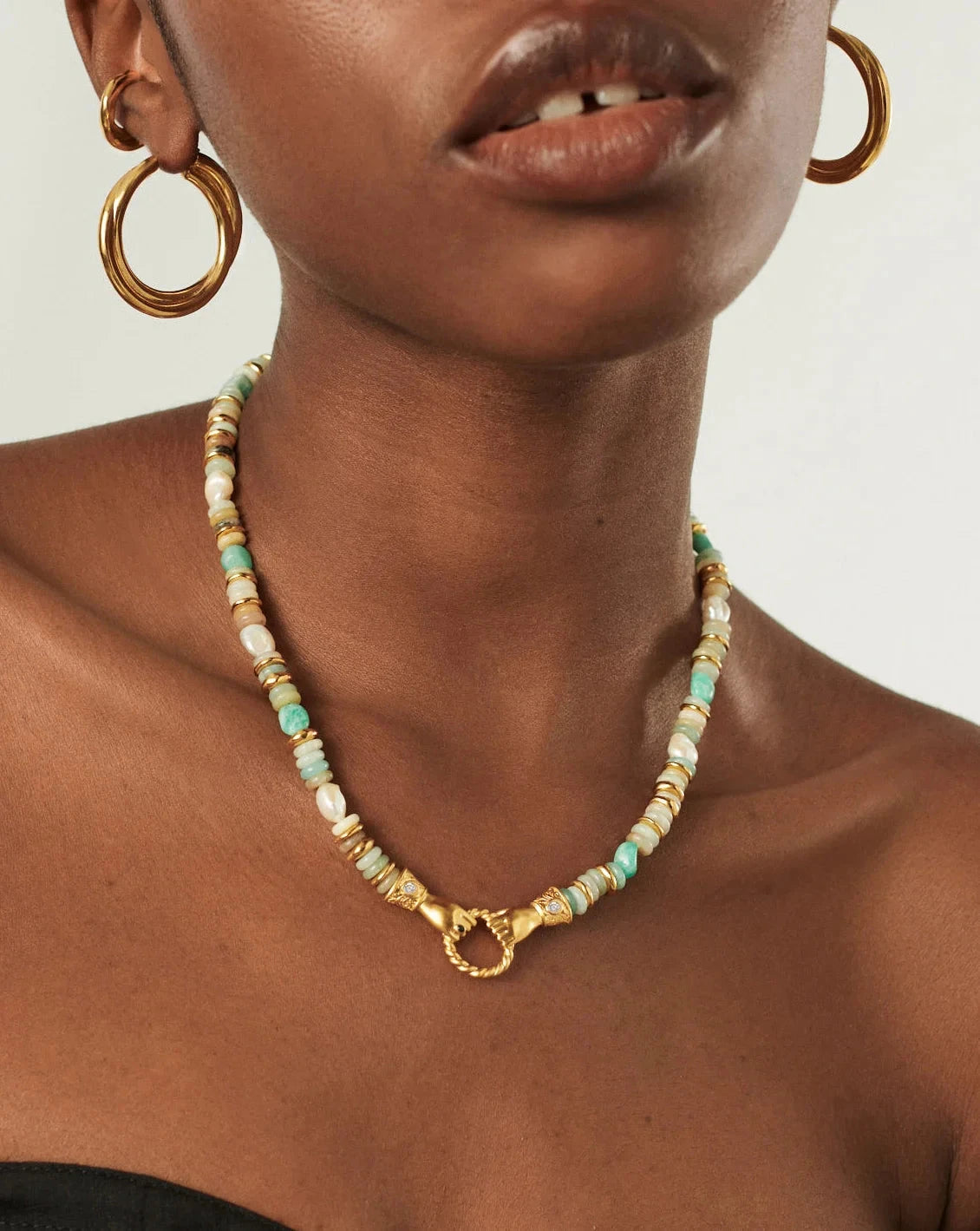 Harris Reed In Good Hands Chunky Beaded Gemstone Necklace | 18k Gold Plated/Multi Amazonite & Pearl Necklaces Missoma