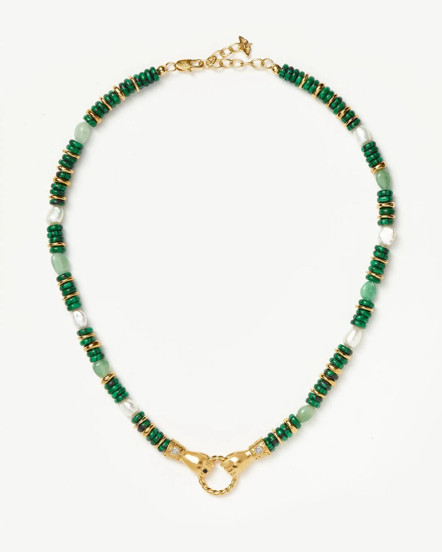 Harris Reed In Good Hands Chunky Beaded Gemstone Necklace | 18k Gold Plated/Multi Green Gemstone & Pearl Necklaces Missoma
