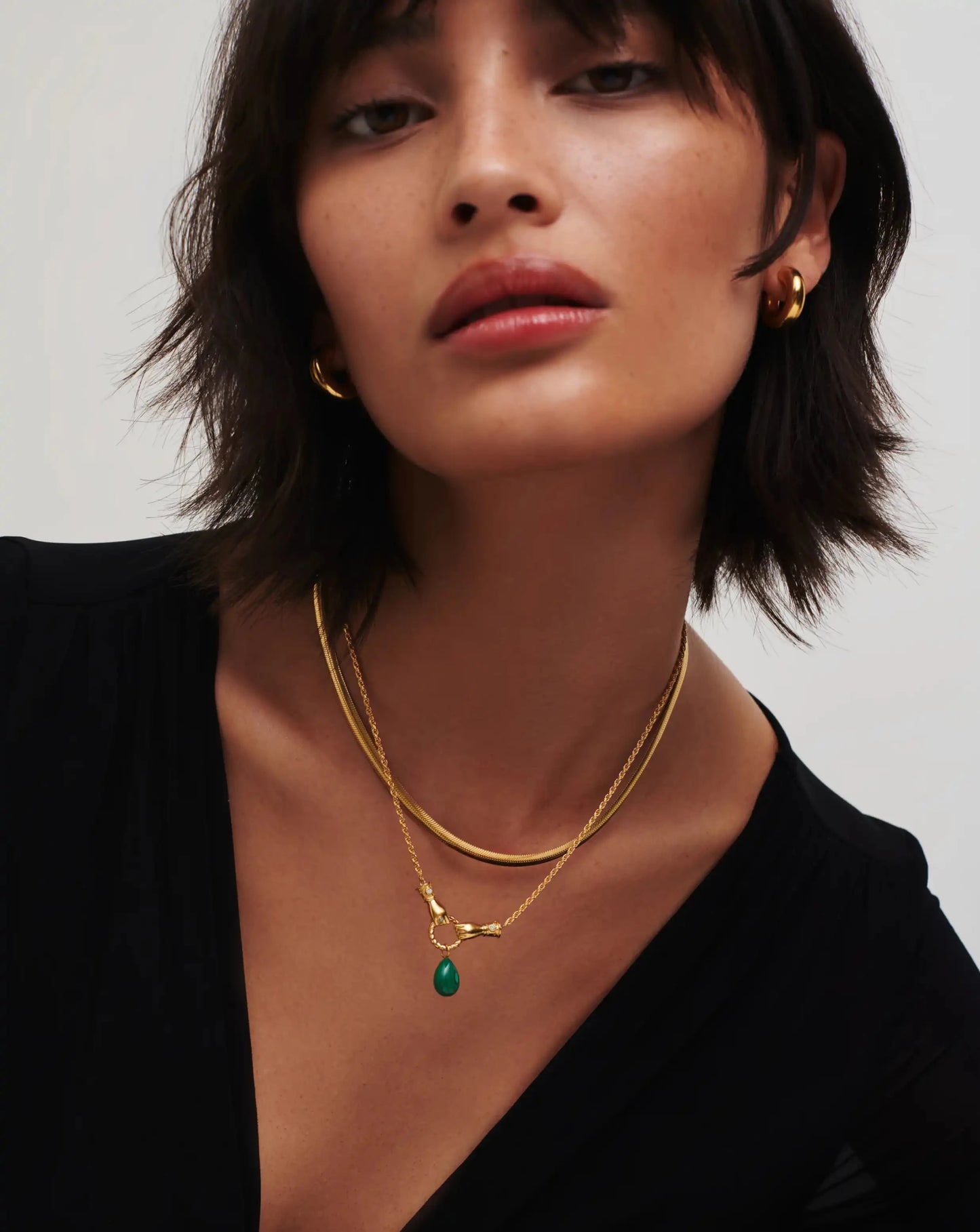 Harris Reed In Good Hands Drop Pendant Necklace | 18k Gold Plated/Malachite & Pearl Necklaces Missoma