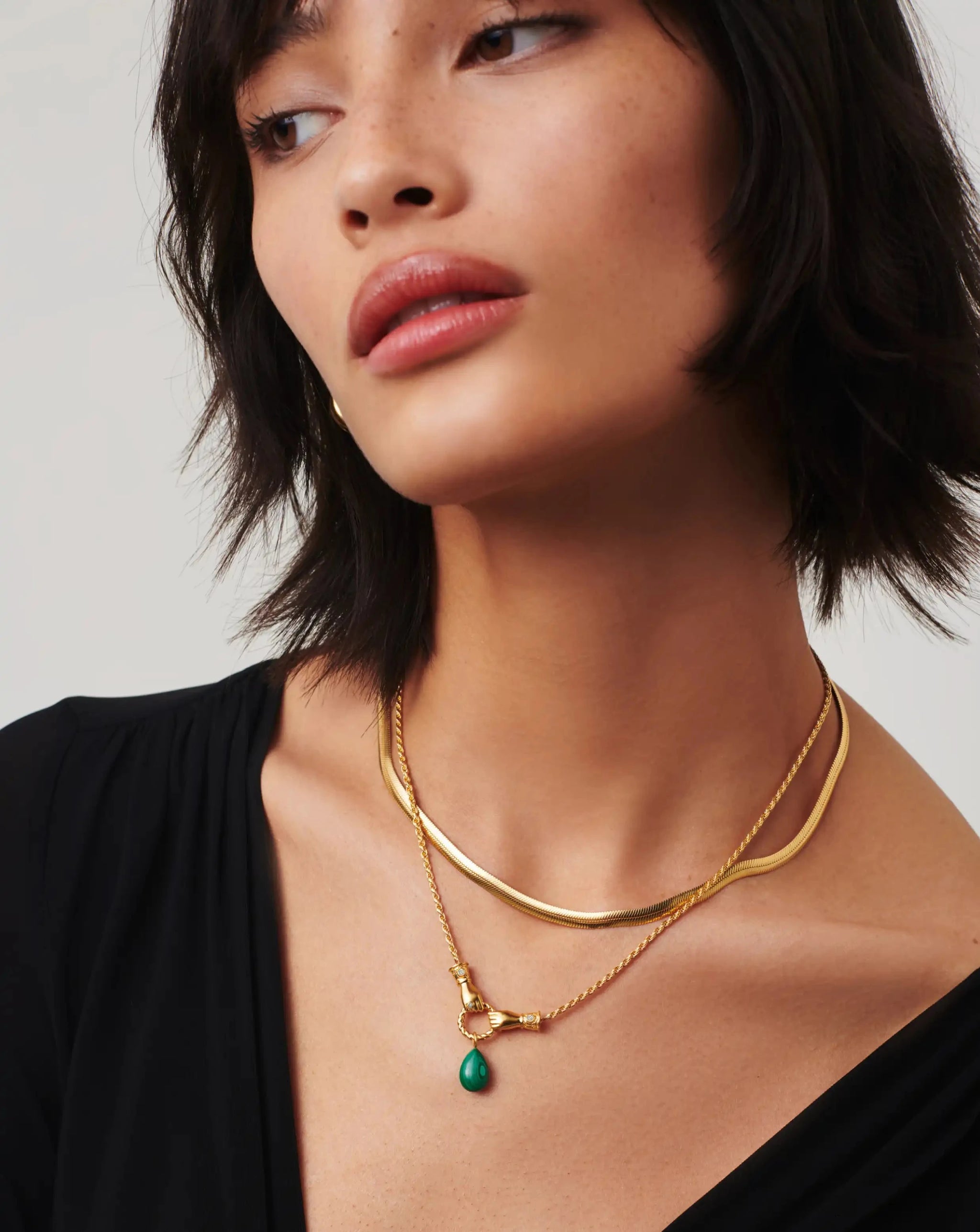 Harris Reed In Good Hands Drop Pendant Necklace | 18k Gold Plated/Malachite & Pearl Necklaces Missoma