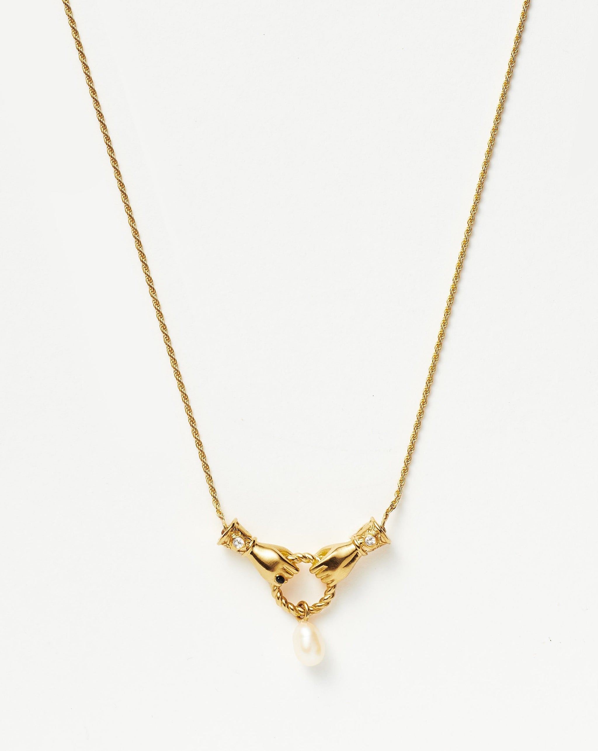 Harris Reed In Good Hands Drop Pendant Necklace | 18k Gold Plated/Pearl & Black Onyx Necklaces Missoma