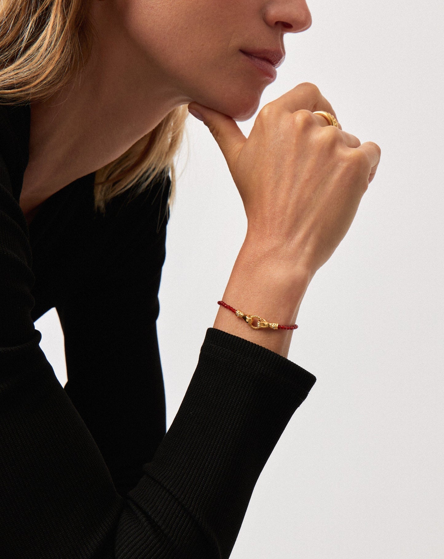 Harris Reed In Good Hands Gemstone Slider Bracelet | 18ct Gold Plated/Red Quartz Bracelets Missoma