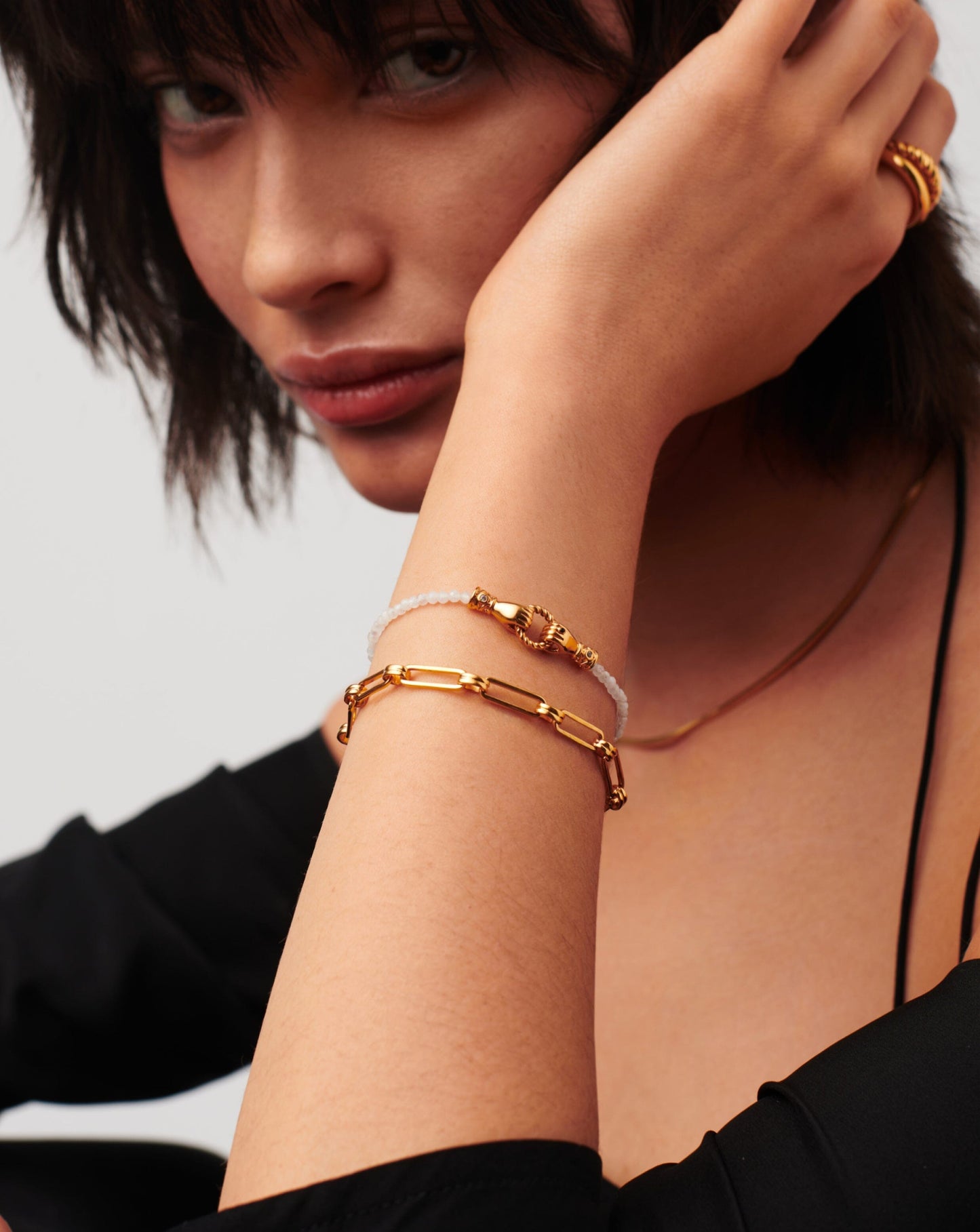 Harris Reed In Good Hands Mini Beaded Gemstone Bracelet | 18ct Gold Plated/Rainbow Moonstone Bracelets Missoma