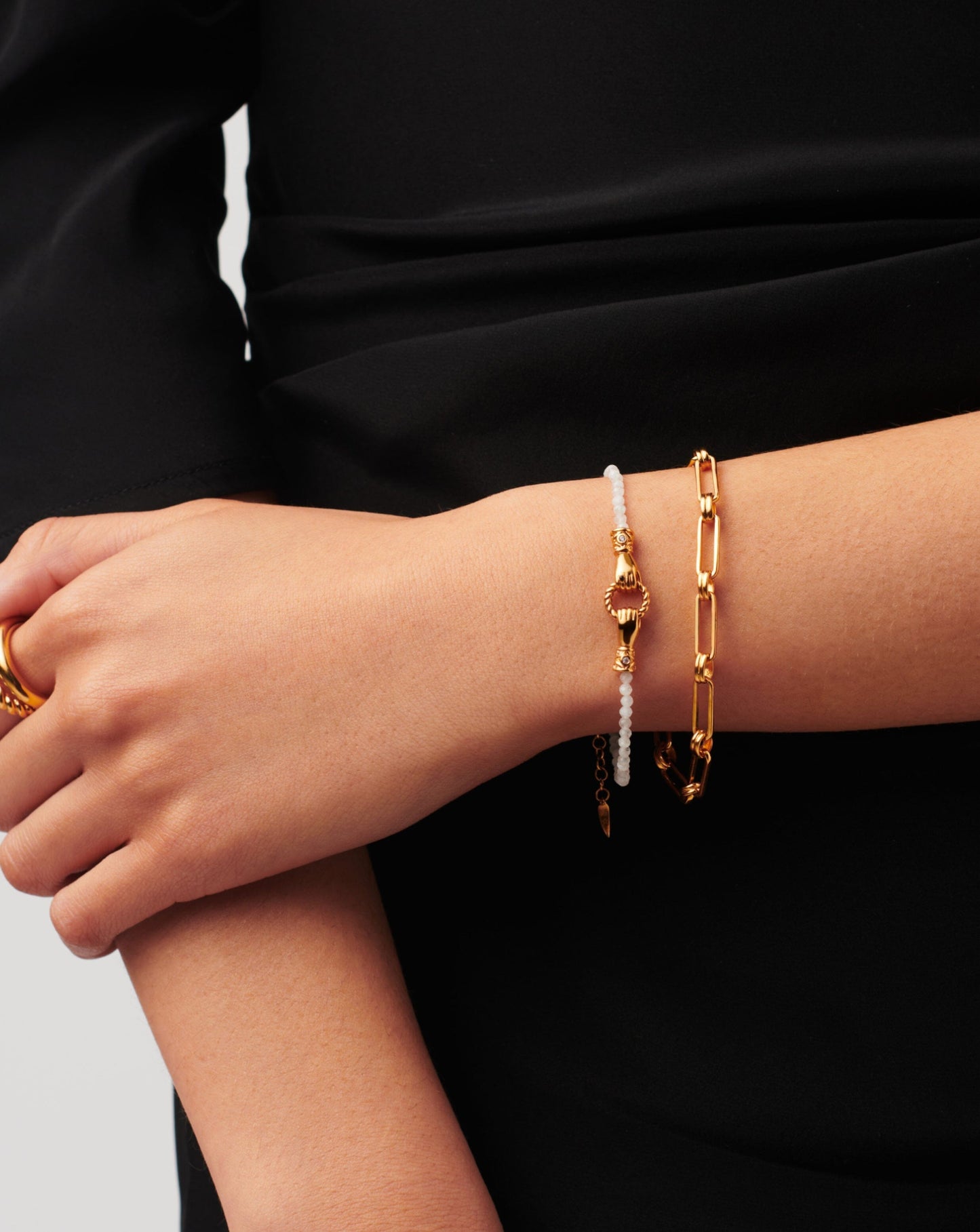 Harris Reed In Good Hands Mini Beaded Gemstone Bracelet | 18ct Gold Plated/Rainbow Moonstone Bracelets Missoma