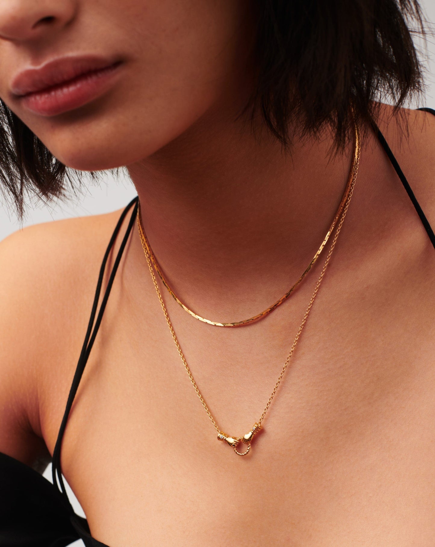 Harris Reed In Good Hands Mini Pendant Slider Necklace | 18ct Gold Plated/Cubic Zirconia & Black Onyx Necklaces Missoma