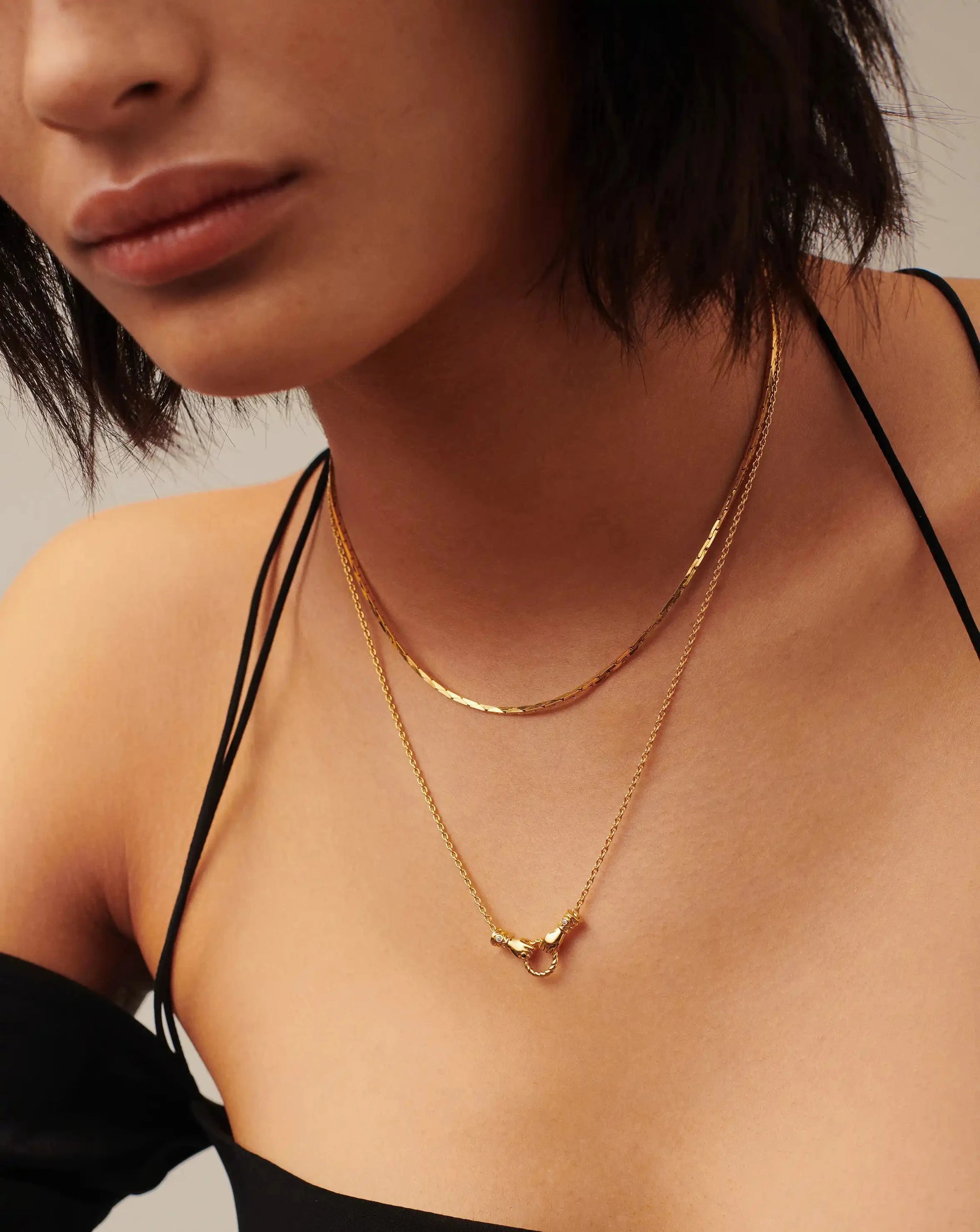 Harris Reed In Good Hands Mini Pendant Slider Necklace | 18k Gold Plated/Cubic Zirconia & Black Onyx Necklaces Missoma