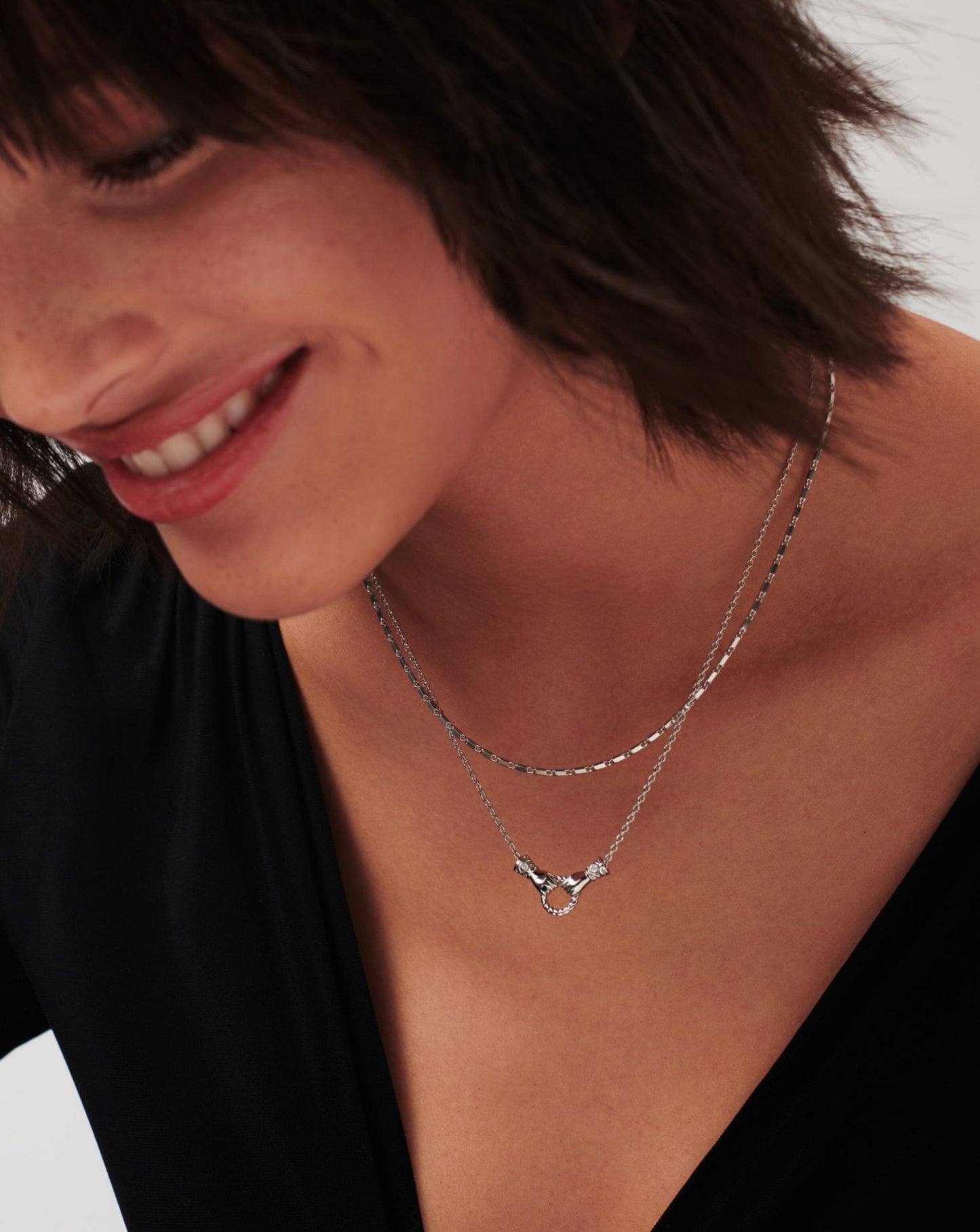 Harris Reed In Good Hands Mini Pendant Slider Necklace | Silver Plated/Cubic Zirconia & Black Onyx Necklaces Missoma