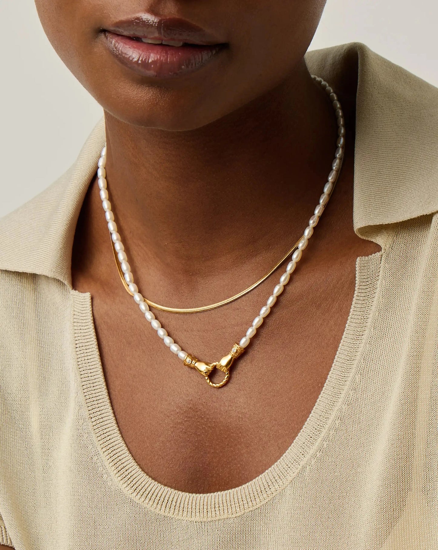 Harris Reed In Good Hands & Snake Chain Necklace Set | 18k Gold Plated/Pearl & Black Onyx Necklaces Missoma