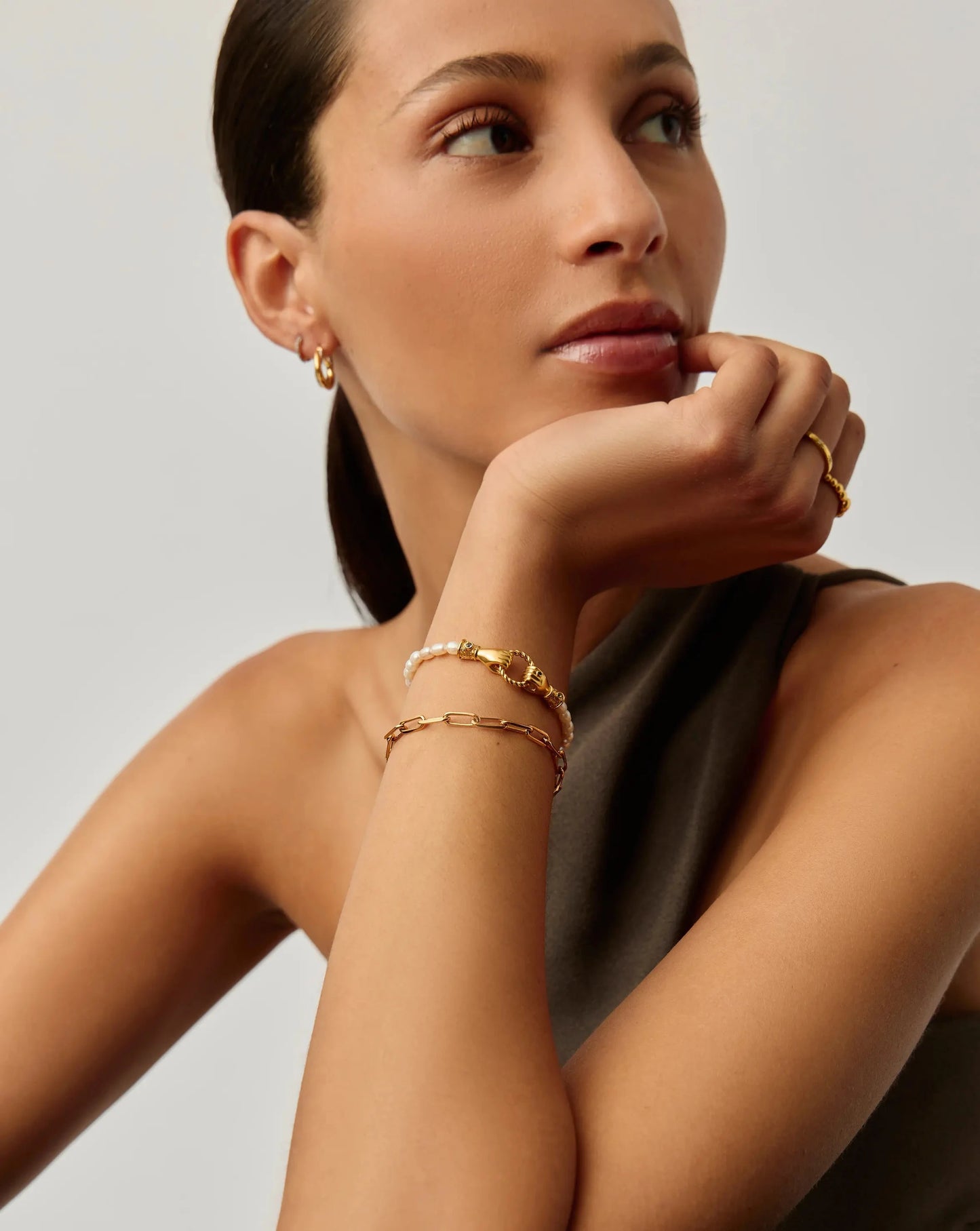 In Good Hands Pearl & Chain Bracelet Set | 18k Gold Plated / Pearl & Black Onyx Bracelets Missoma