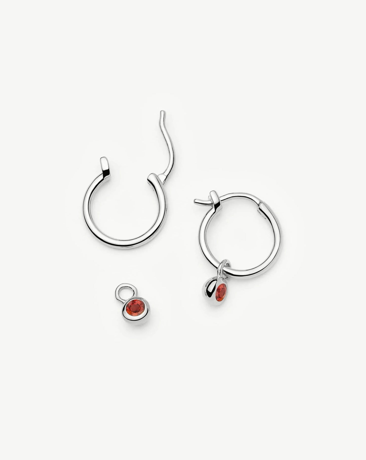 January Birthstone Mini Charm Hoop Earrings | Sterling Silver/Garnet Earrings Missoma