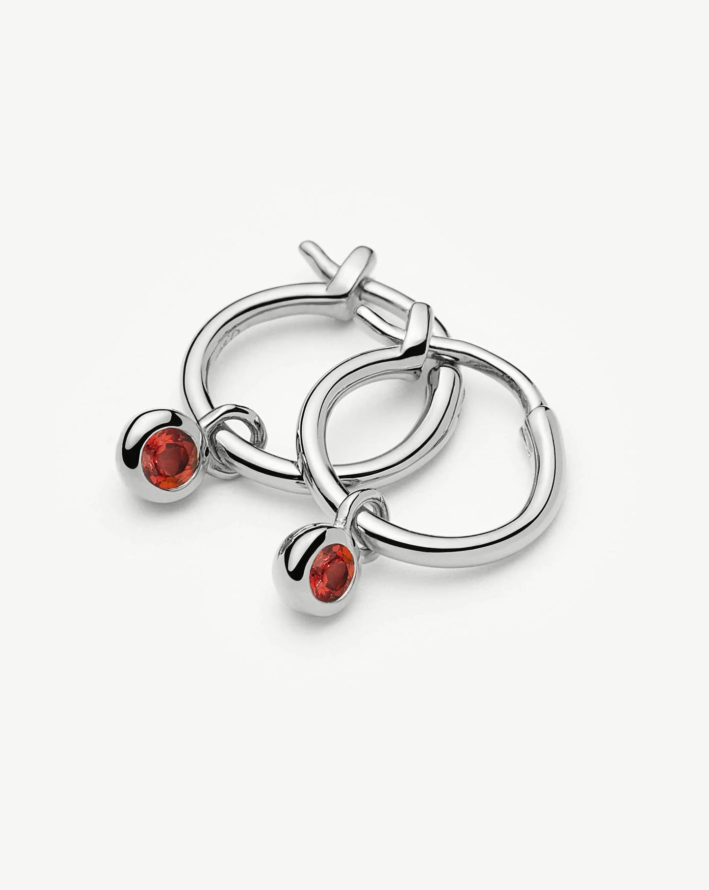 January Birthstone Mini Charm Hoop Earrings | Sterling Silver/Garnet Earrings Missoma