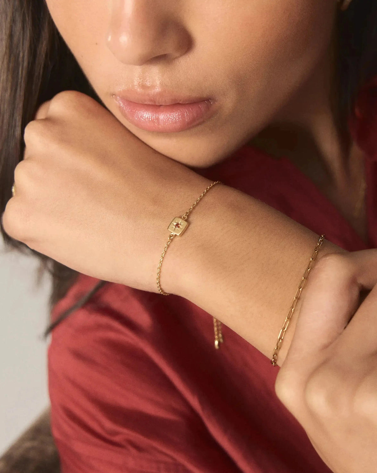 January Birthstone Slider Bracelet | 18k Gold Plated/Natural Garnet Bracelets Missoma