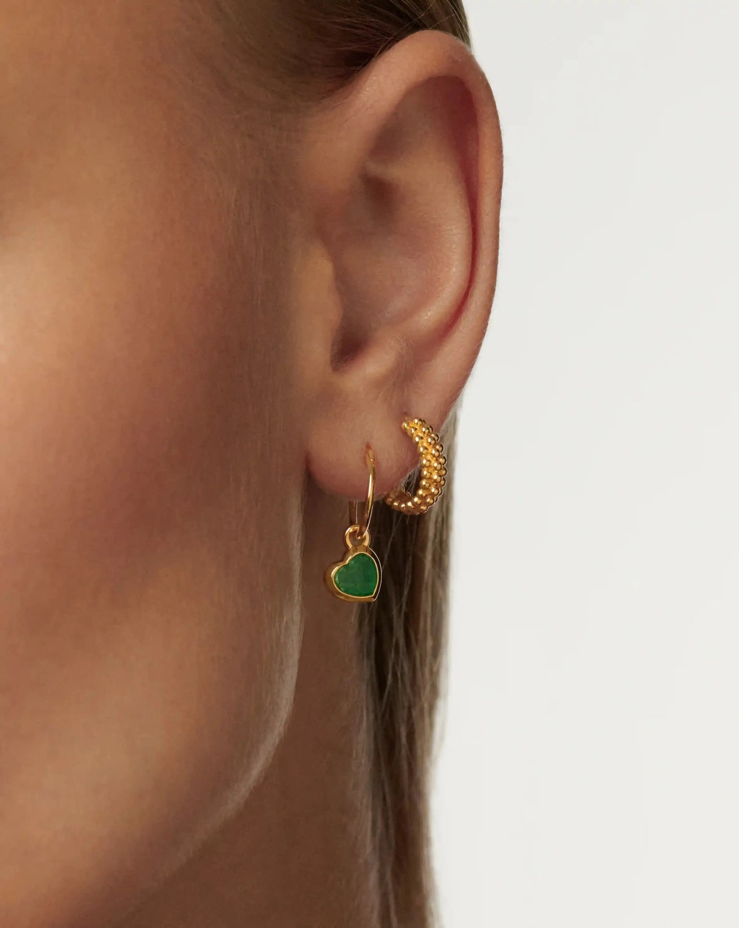 Jelly Heart Charm Mini Hoop Earrings | 18k Gold Vermeil/Green Chalcedony Earrings Missoma