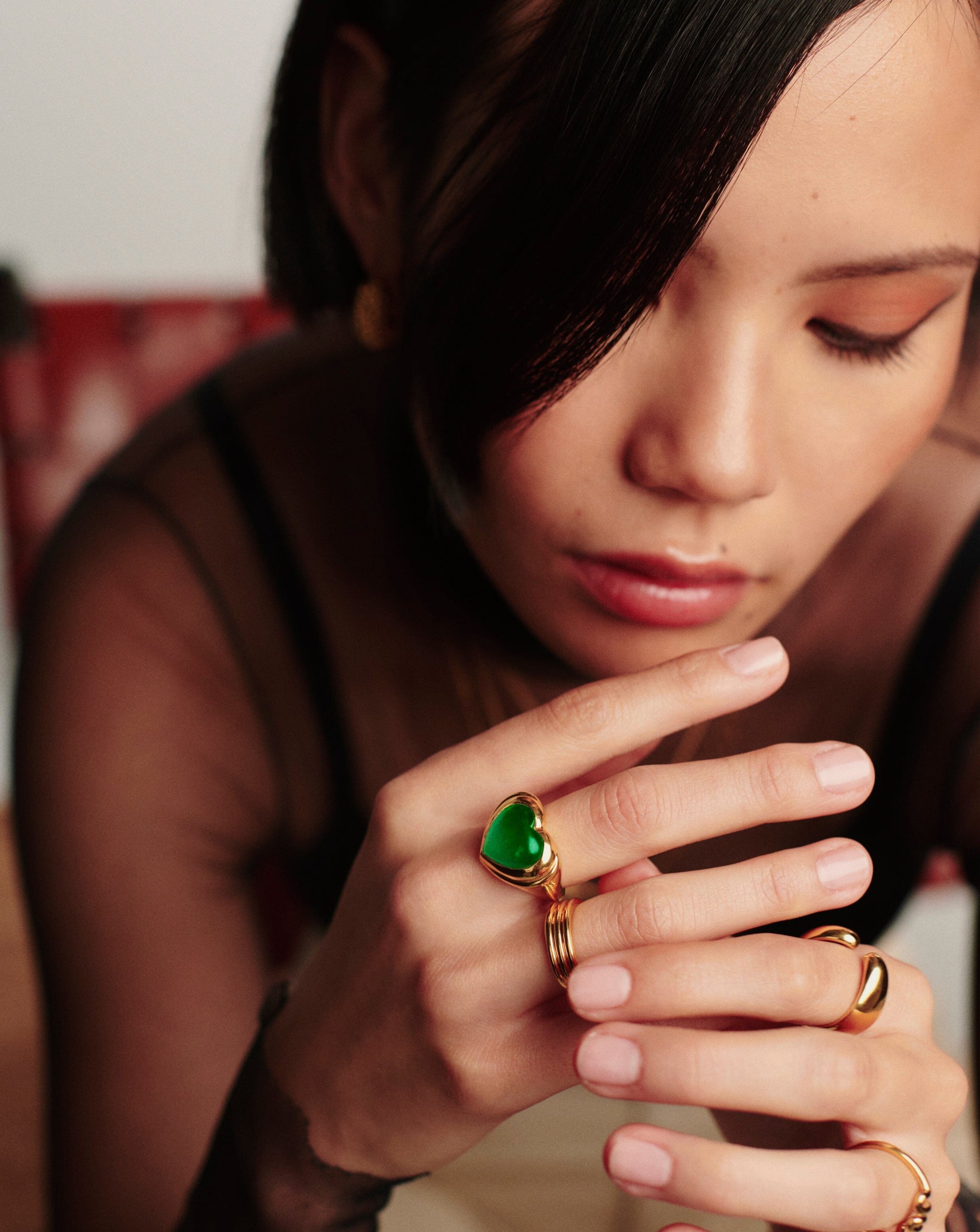 Jelly Heart Gemstone Ring | 18ct Gold Plated/Green Chalcedony Rings Missoma