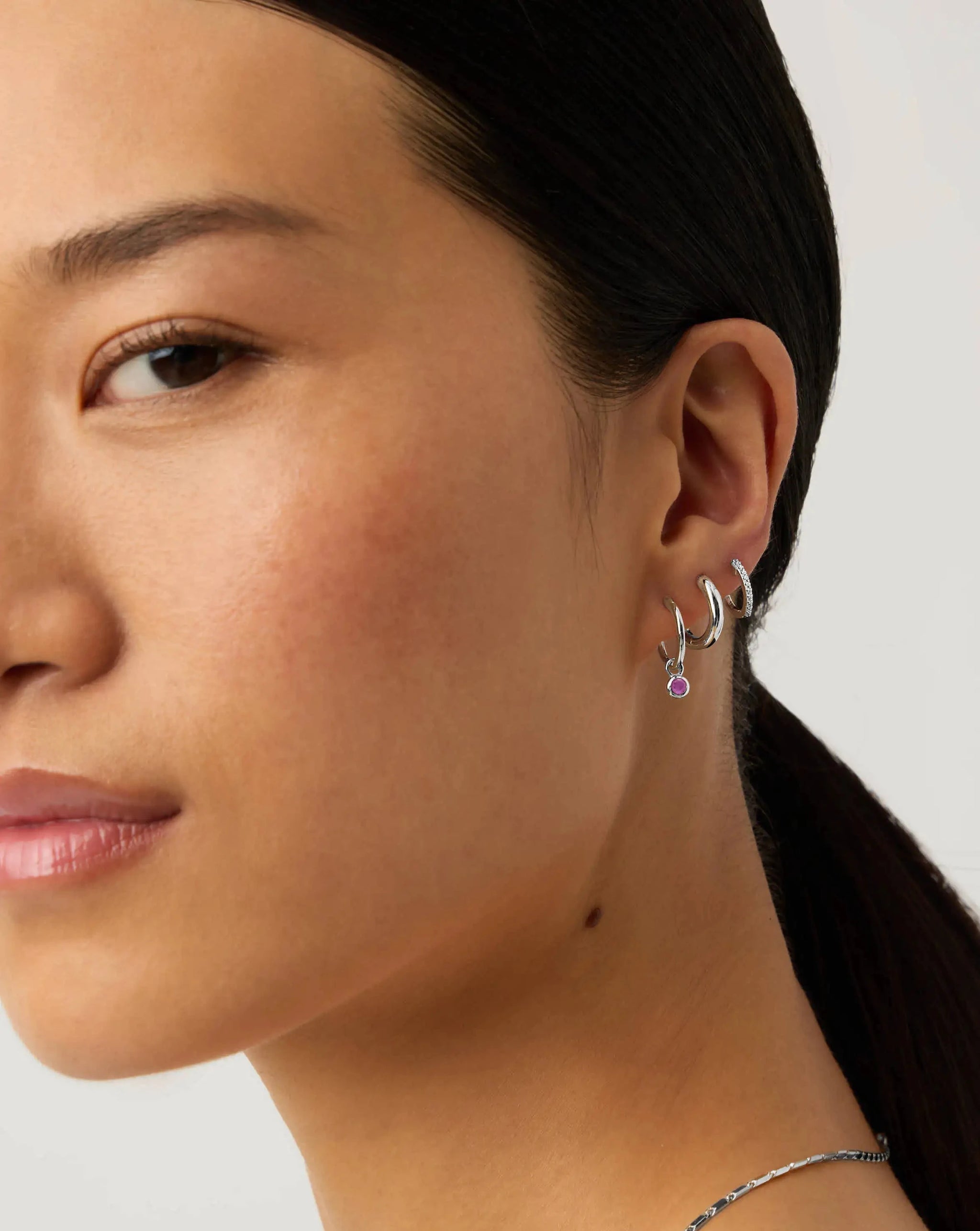 July Birthstone Mini Charm Hoop Earrings | Sterling Silver/Glass Filled Ruby Earrings Missoma
