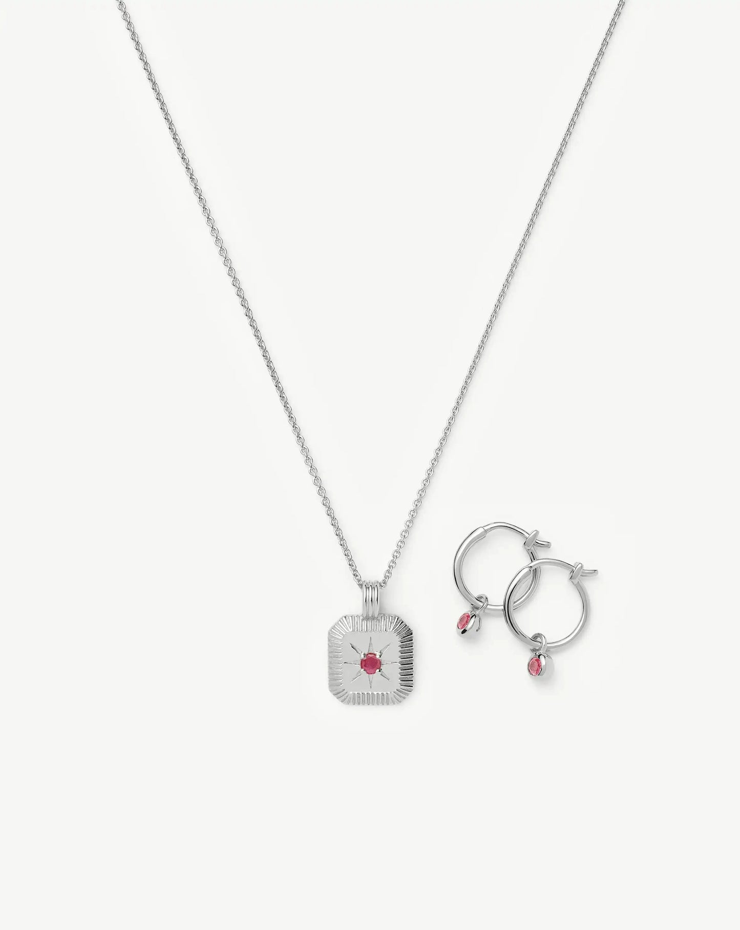 July Birthstone Necklace & Charm Earrings Set | Sterling Silver/Glass Filled Ruby Necklaces Missoma