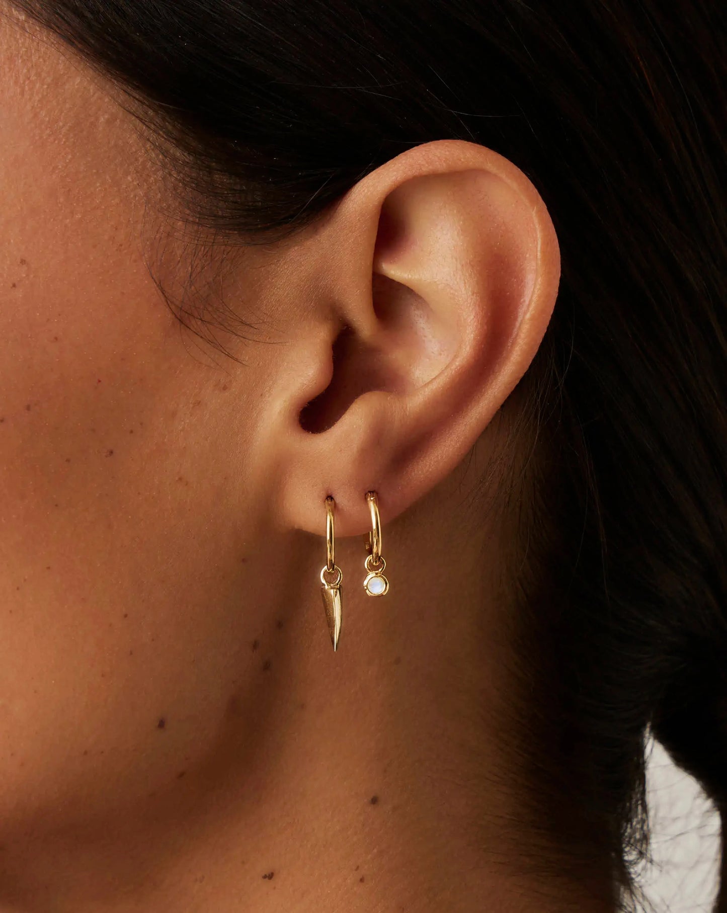 June Birthstone Mini Charm Hoop Earrings | 18k Gold Vermeil/Rainbow Moonstone Earrings Missoma