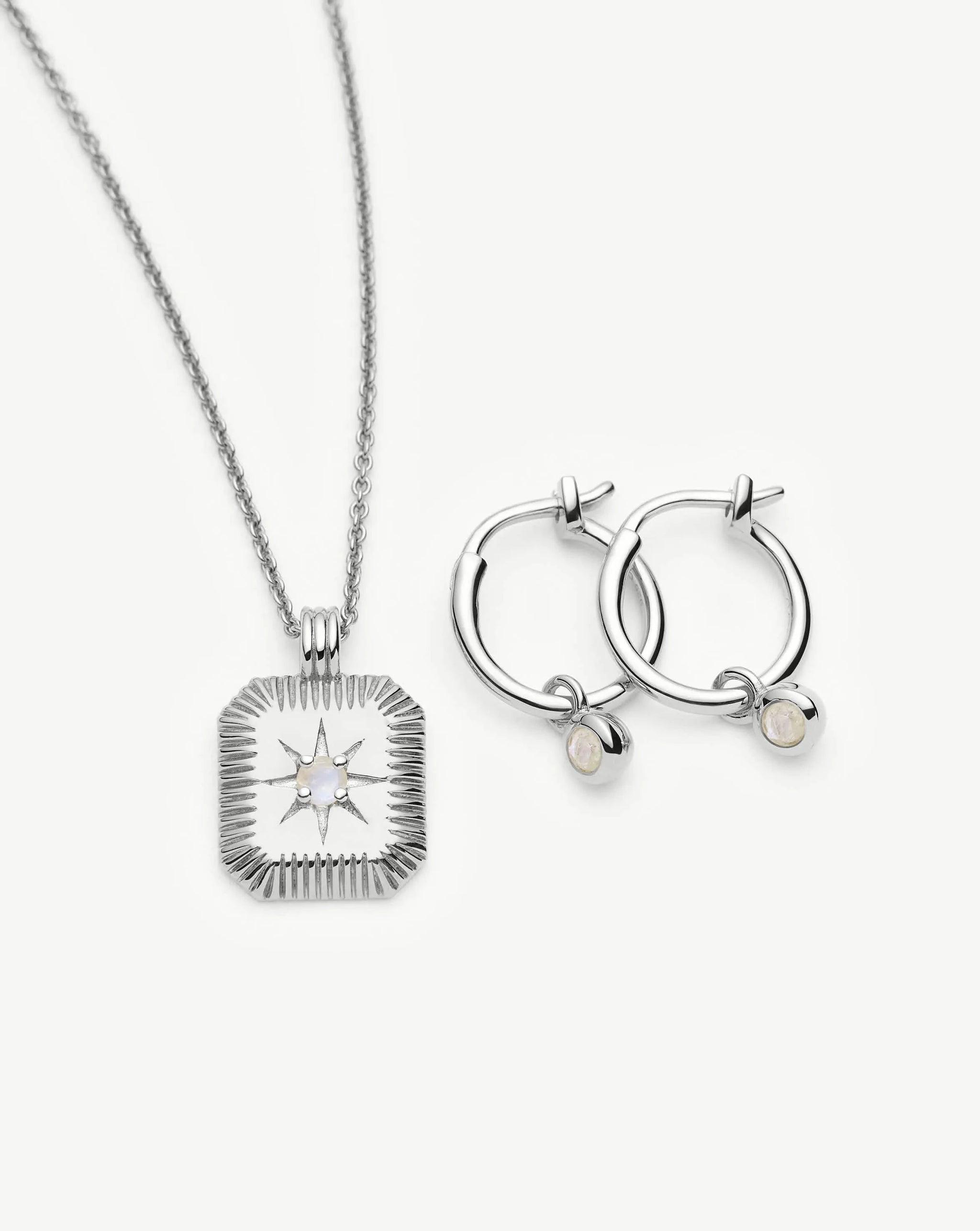 June Birthstone Necklace & Charm Earrings Set | Sterling Silver/Rainbow Moonstone Necklaces Missoma