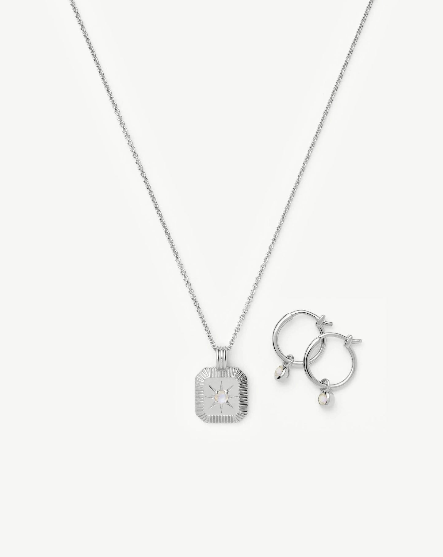 June Birthstone Necklace & Charm Earrings Set | Sterling Silver/Rainbow Moonstone Necklaces Missoma