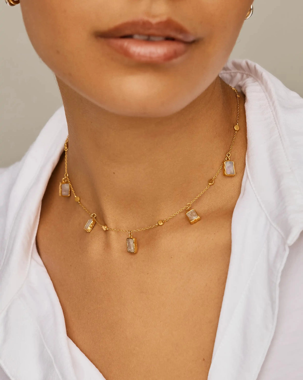 Lena Charm Choker | 18k Gold Vermeil/Rainbow Moonstone Necklaces Missoma