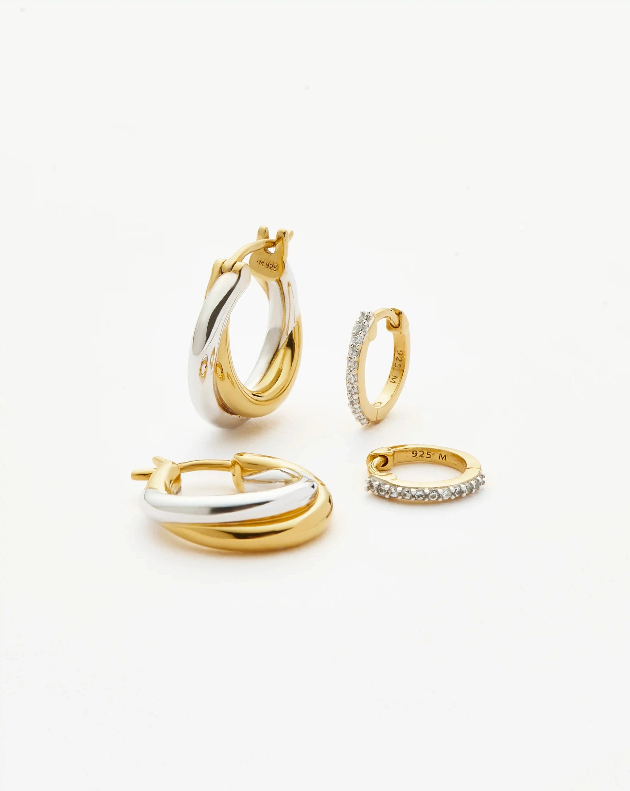 Lucy Williams Entwine Hoop Earrings & Pave Huggies Set | Mixed Metal / 18k Gold Vermeil Earrings Missoma