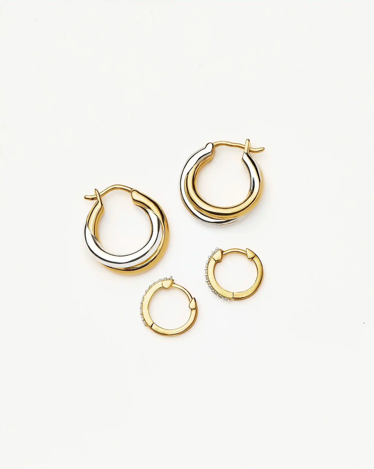 Lucy Williams Entwine Hoop Earrings & Pave Huggies Set | Mixed Metal / 18k Gold Vermeil Earrings Missoma