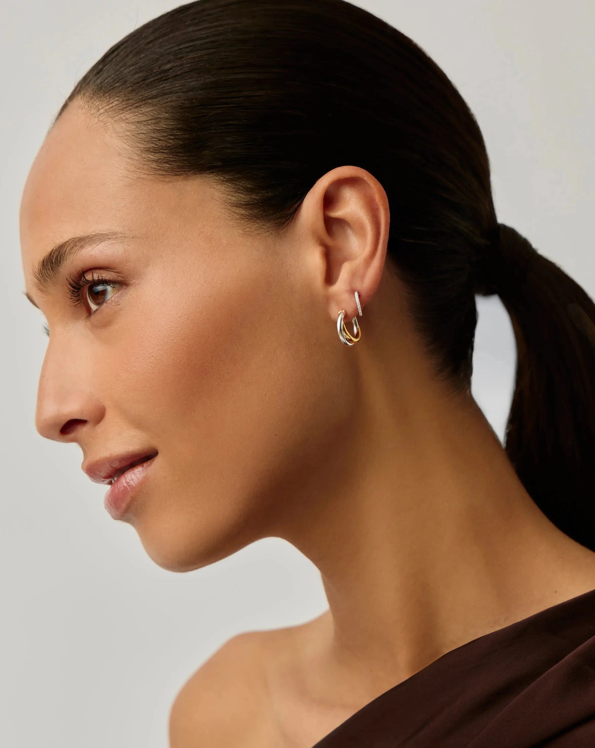 Lucy Williams Entwine Hoop Earrings & Pave Huggies Set | Mixed Metal / 18k Gold Vermeil Earrings Missoma
