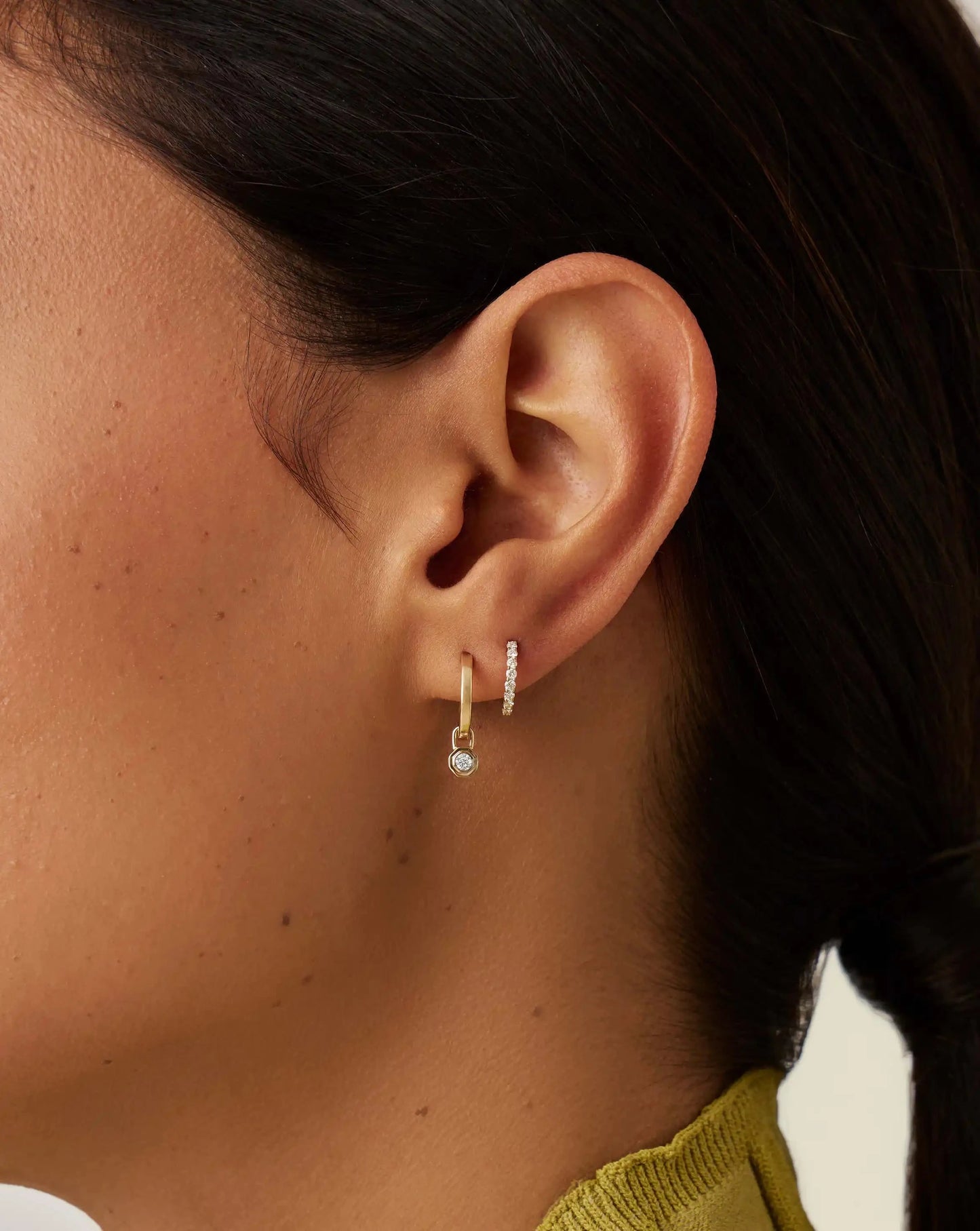 Lucy Williams Fine Diamond Drop Huggies | 14k Yellow Gold Earrings Missoma