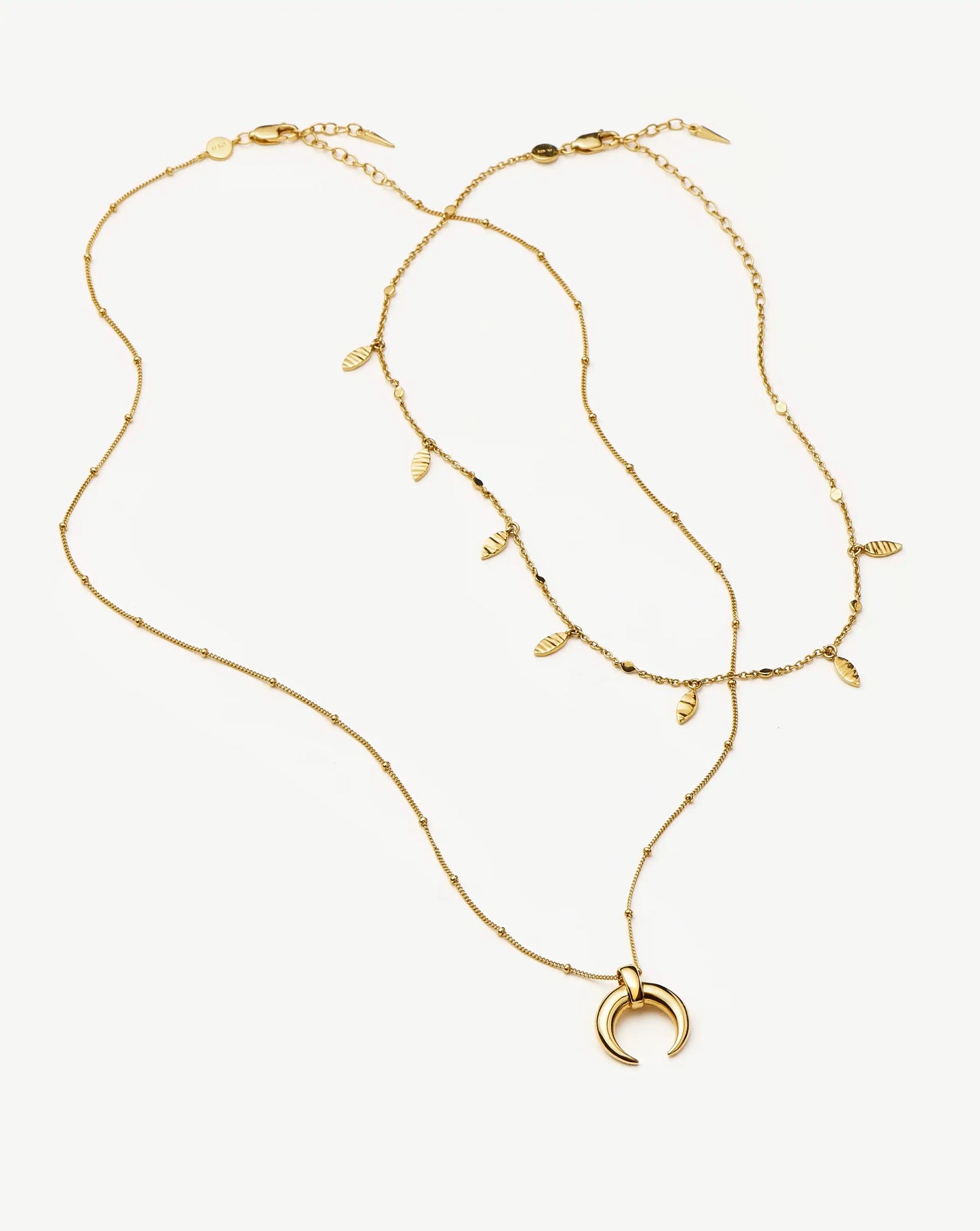 Lucy Williams Horn Necklace & Leaf Charm Choker Set | 18k Gold Plated Vermeil Necklaces Missoma