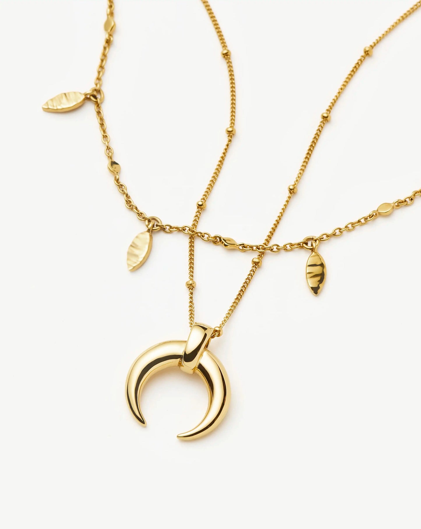 Lucy Williams Horn Necklace & Leaf Charm Choker Set | 18k Gold Plated Vermeil Necklaces Missoma