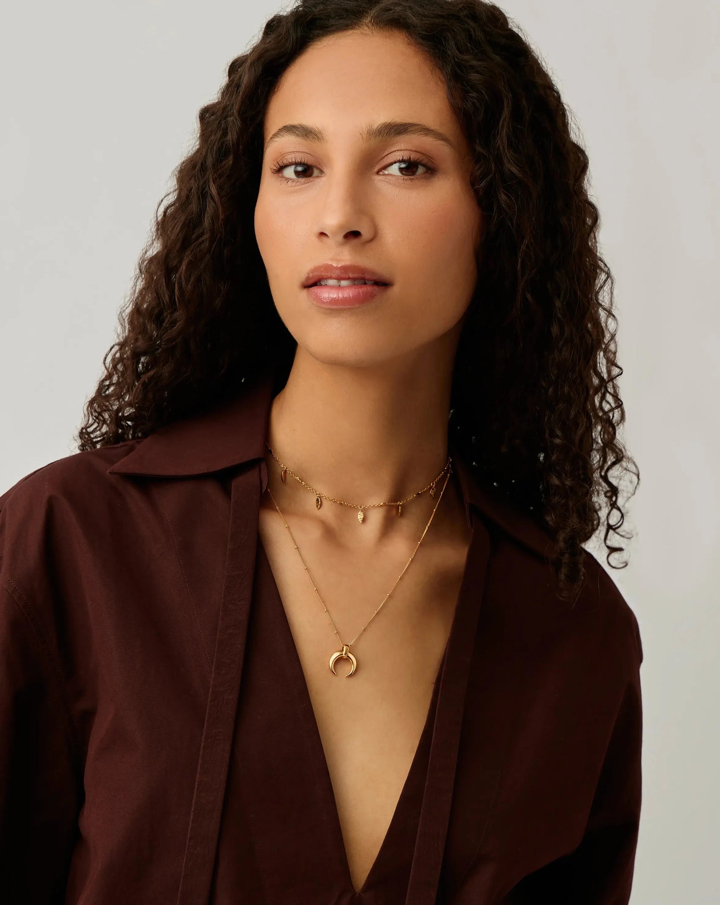 Lucy Williams Horn Necklace & Leaf Charm Choker Set | 18k Gold Plated Vermeil Necklaces Missoma