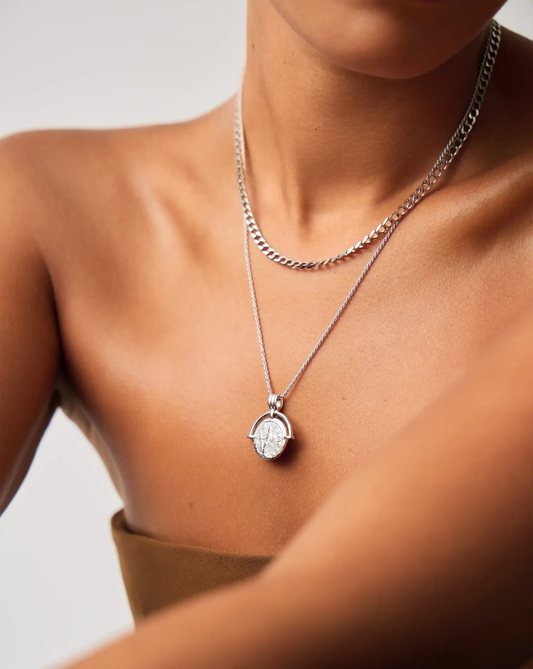 Lucy Williams Medium Engravable Roman Arc Coin Necklace | Silver Plated Necklaces Missoma