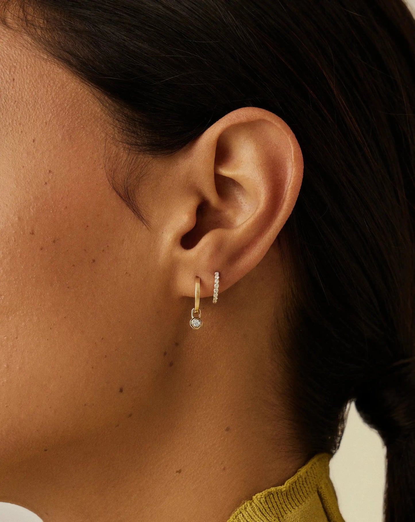 Lucy Williams Solid Gold Diamond Drop Huggies | 14k Solid Gold/Lab Grown Diamond Earrings Missoma