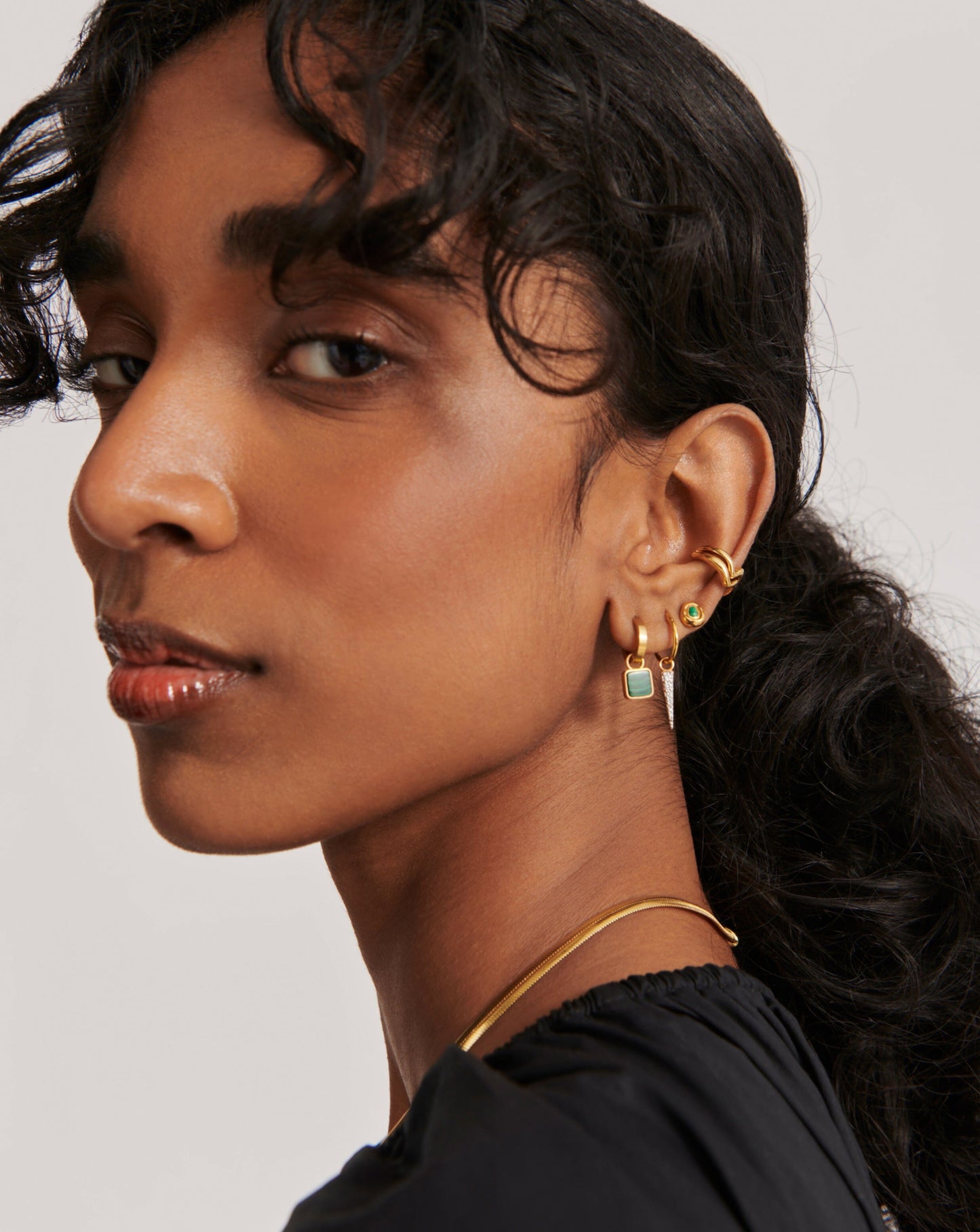 Lucy Williams Square Malachite Charm Mini Hoop Earrings | 18ct Gold Plated Vermeil/Malachite Earrings Missoma