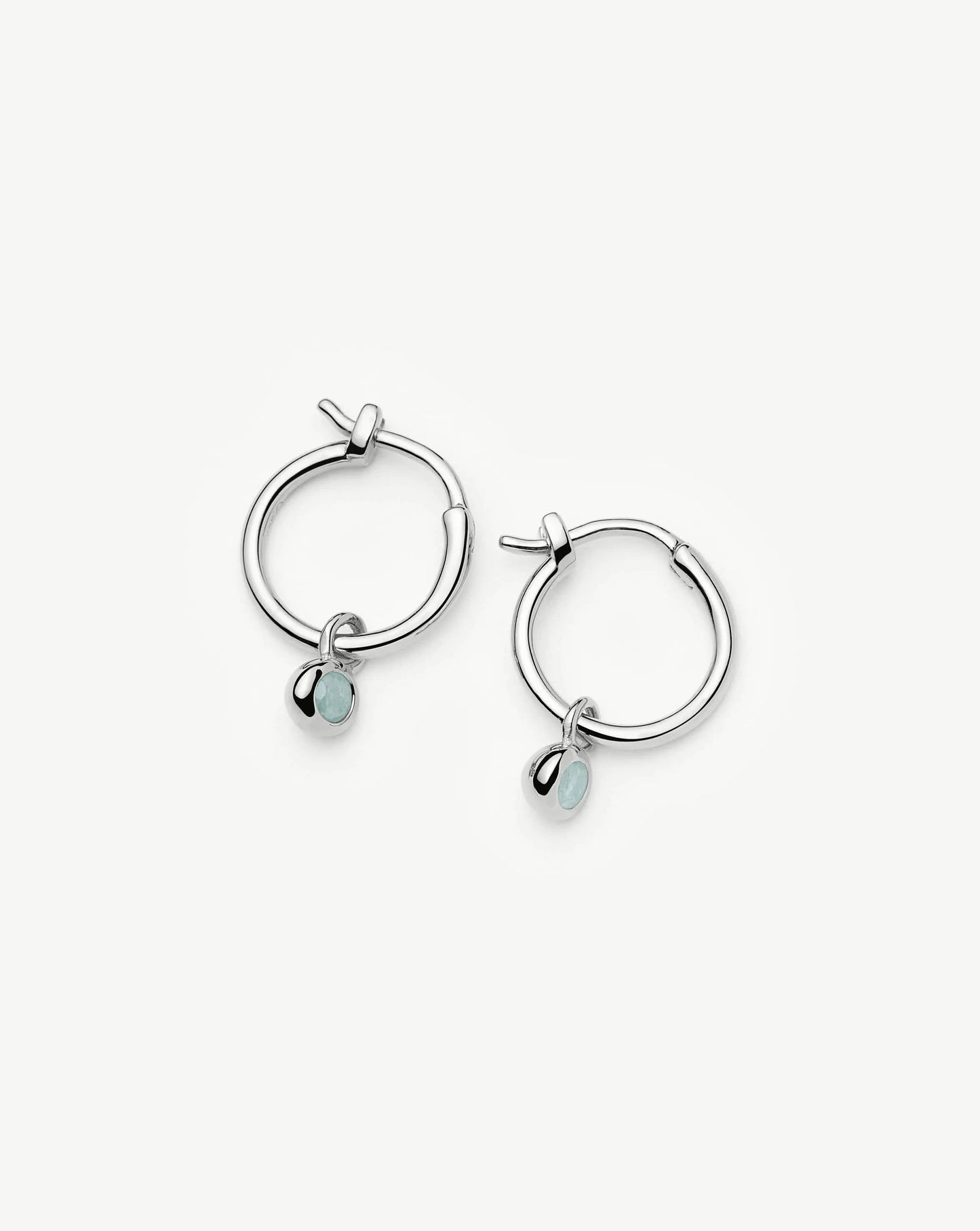 March Birthstone Mini Charm Hoop Earrings | Sterling Silver/Milky Aquamarine Earrings Missoma