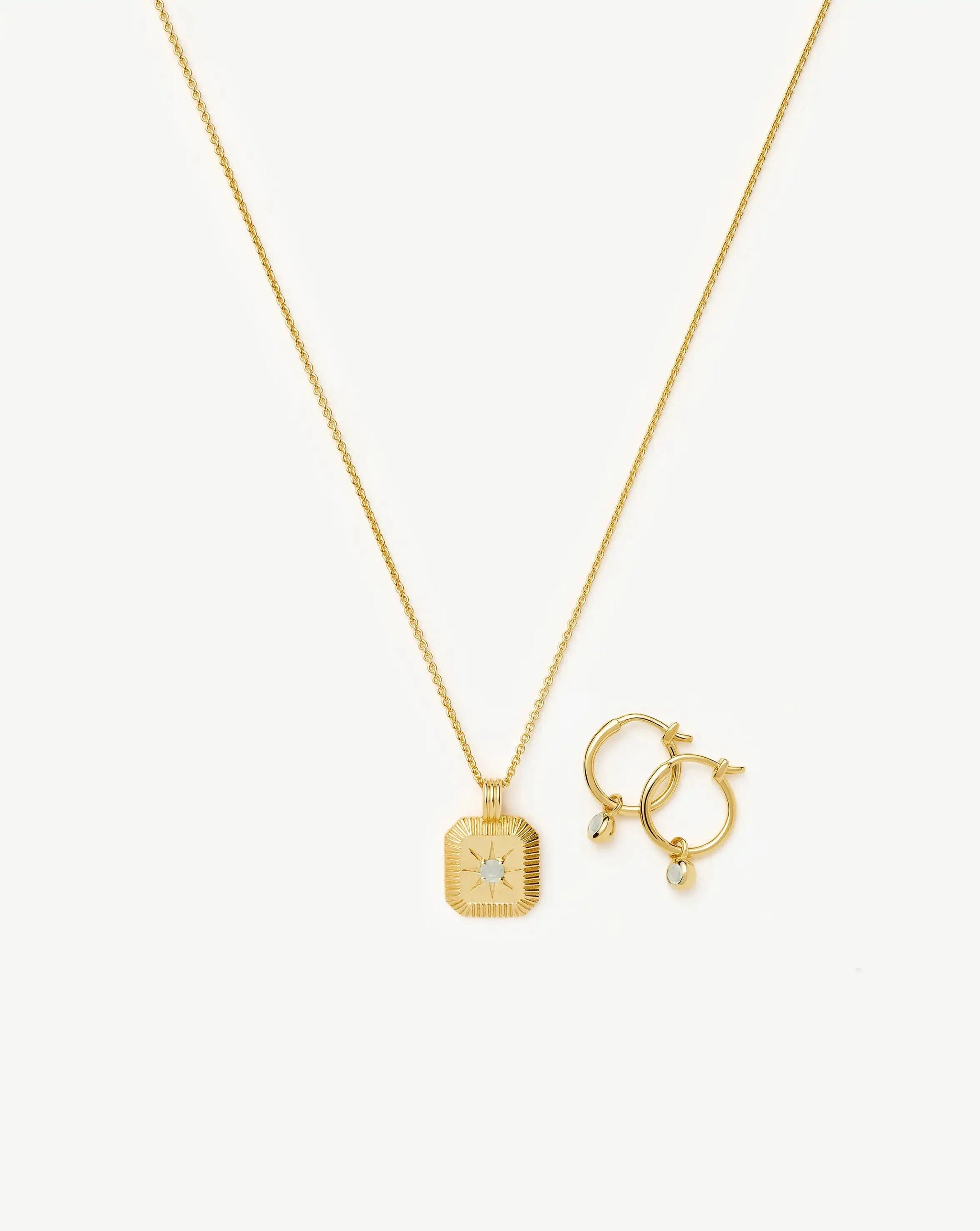 March Birthstone Necklace & Charm Earrings Set | 18k Gold Vermeil/Milky Aquamarine Necklaces Missoma