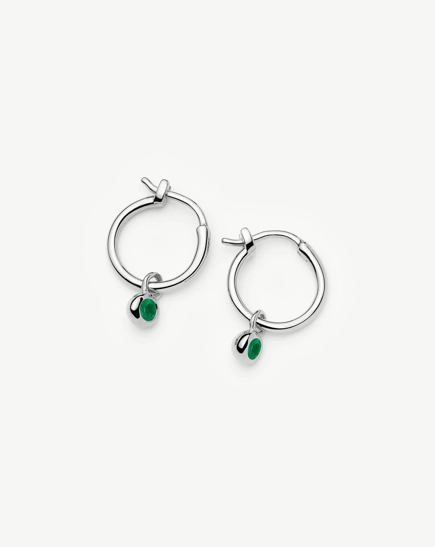May Birthstone Mini Charm Hoop Earrings | Sterling Silver/Green Onyx Earrings Missoma