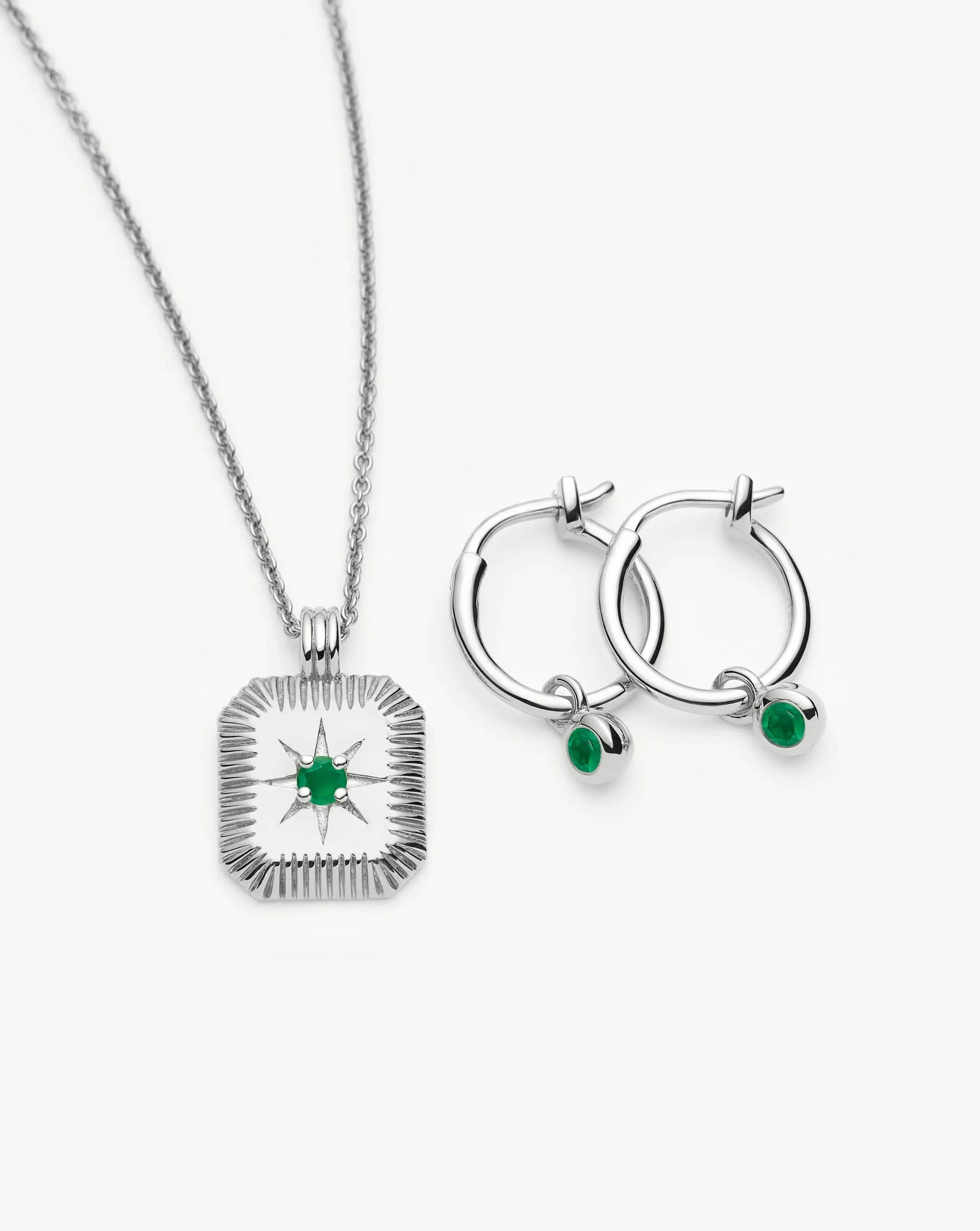 May Birthstone Necklace & Charm Earrings Set | Sterling Silver/Green Onyx Necklaces Missoma