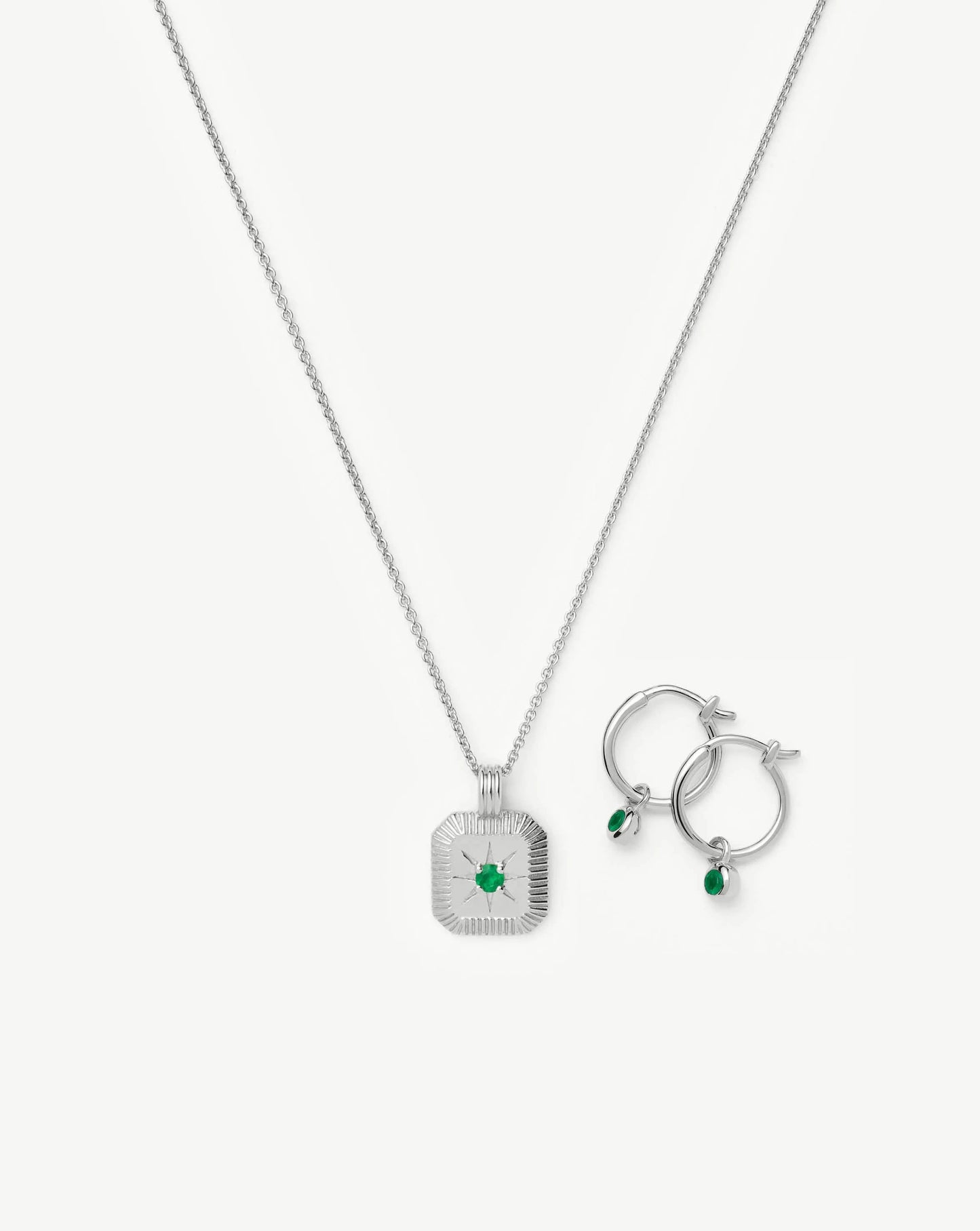 May Birthstone Necklace & Charm Earrings Set | Sterling Silver/Green Onyx Necklaces Missoma