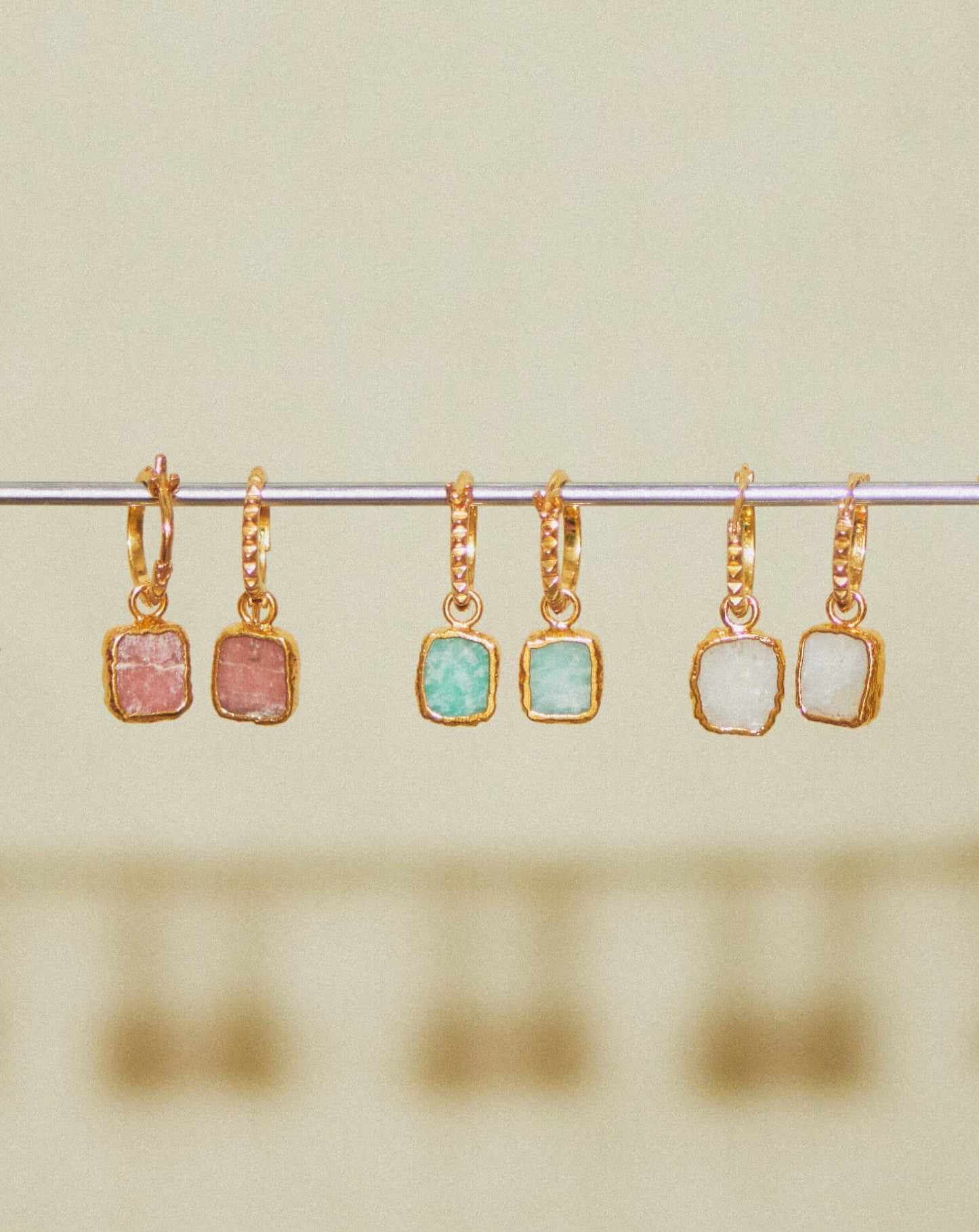 Mini Pyramid Charm Hoop Earrings | 18ct Gold Plated Vermeil/Amazonite Earrings Missoma