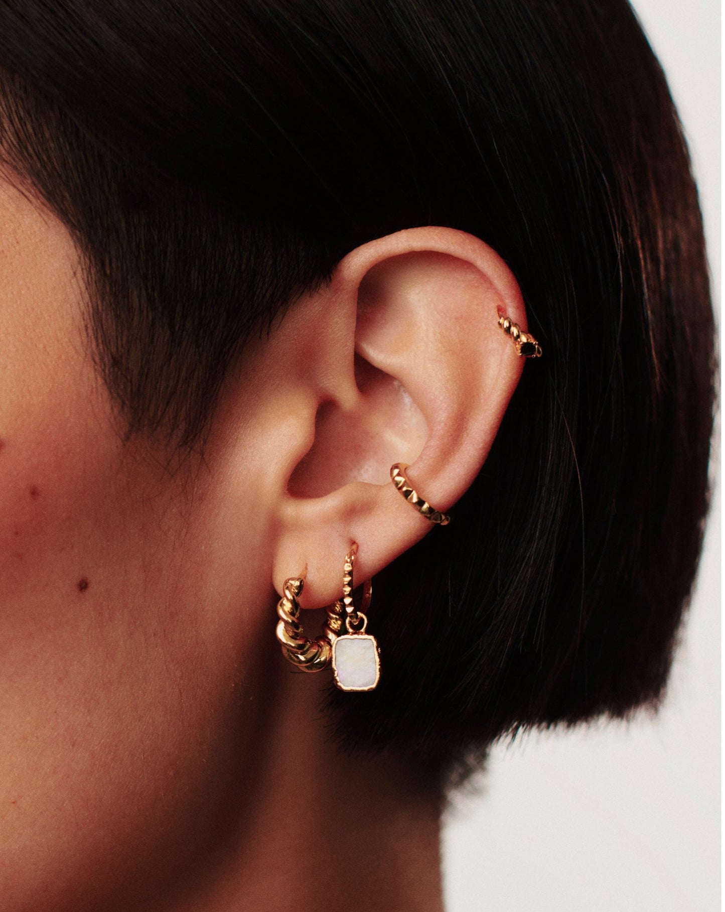 Mini Pyramid Charm Hoop Earrings | 18ct Gold Plated Vermeil/Rainbow Moonstone Earrings Missoma