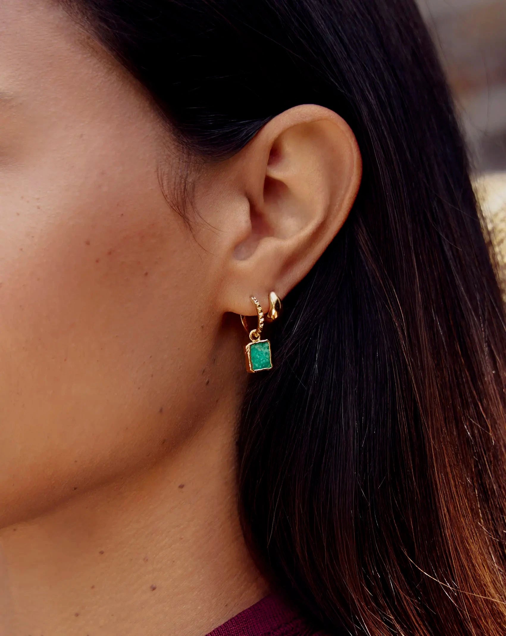 Mini Pyramid Charm Hoop Earrings | 18k Gold Vermeil/Amazonite Earrings Missoma