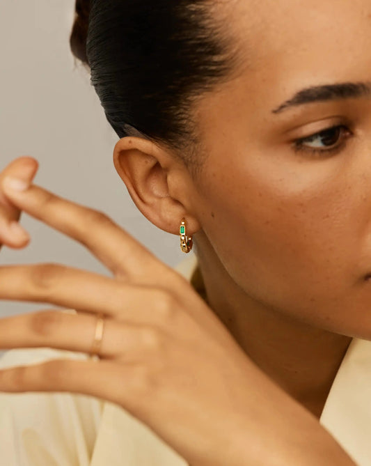 Molten Gemstone Baguette Small Hoop Earrings | 18k Gold Plated/Blue and Green Onyx Earrings Missoma
