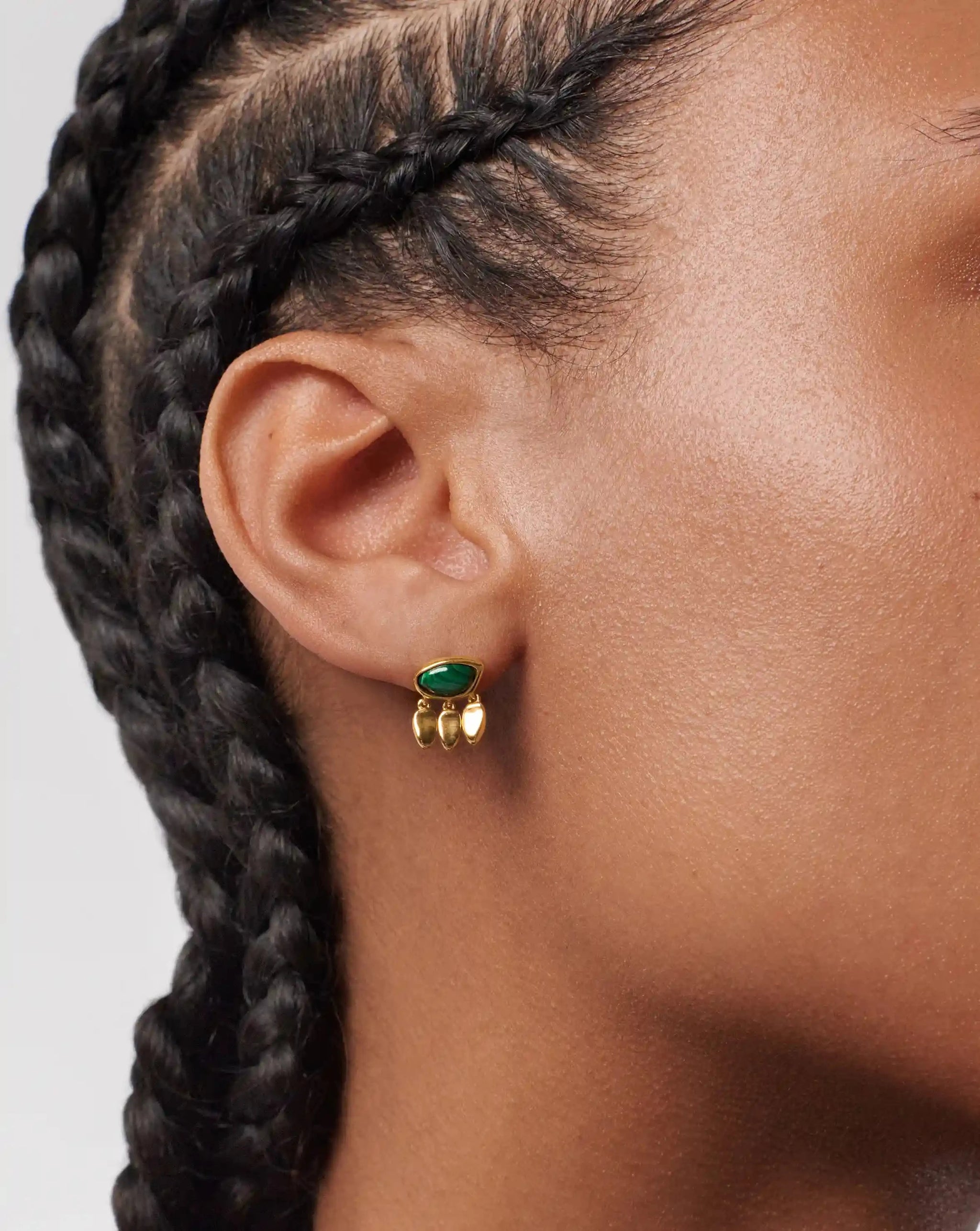 Molten Gemstone Charm Stud Earrings | 18k Gold Vermeil/Malachite Earrings Missoma