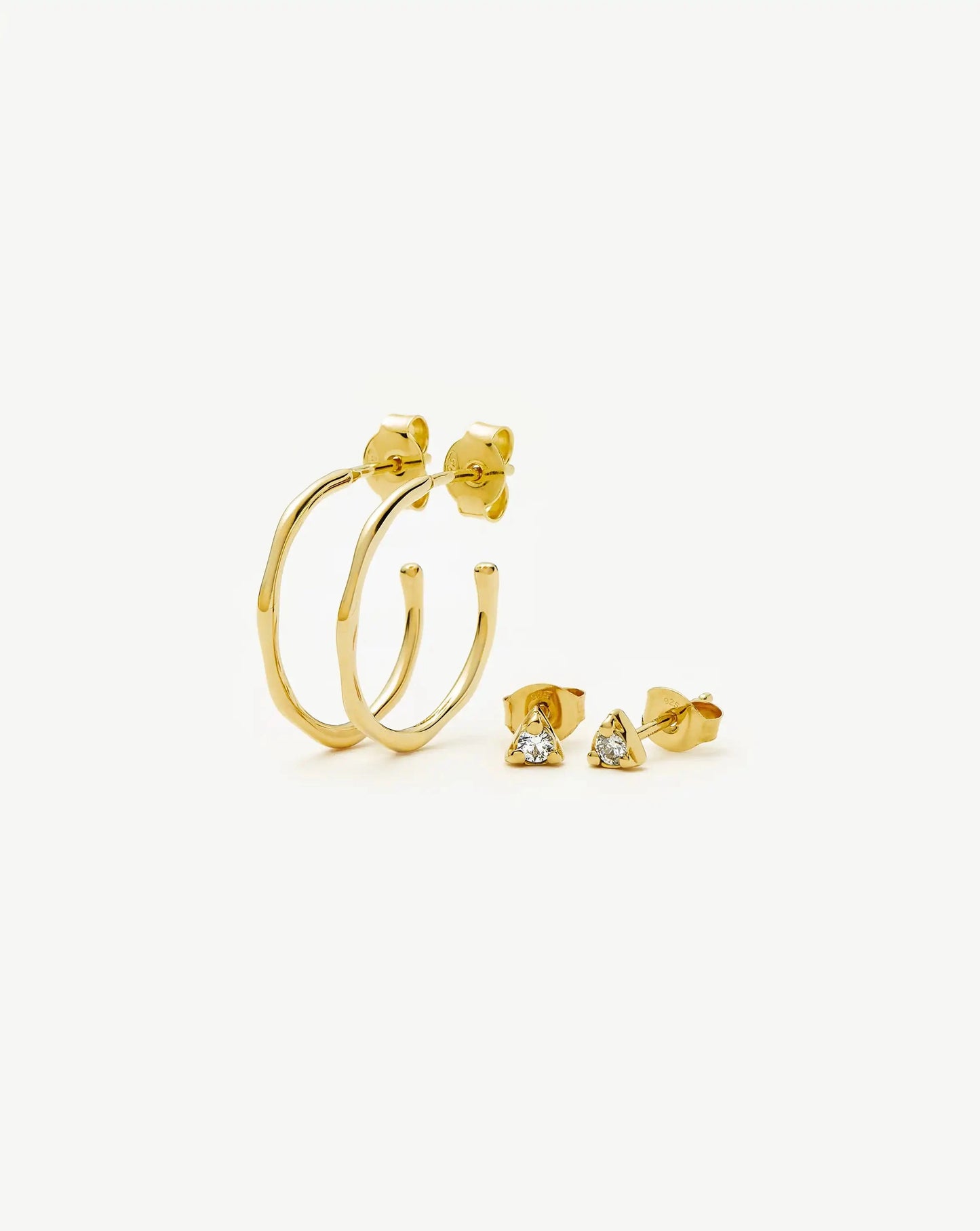 Molten Hoop & Prism Stud Earrings Set | 18k Gold Vermeil/Cubic Zirconia Earrings Missoma