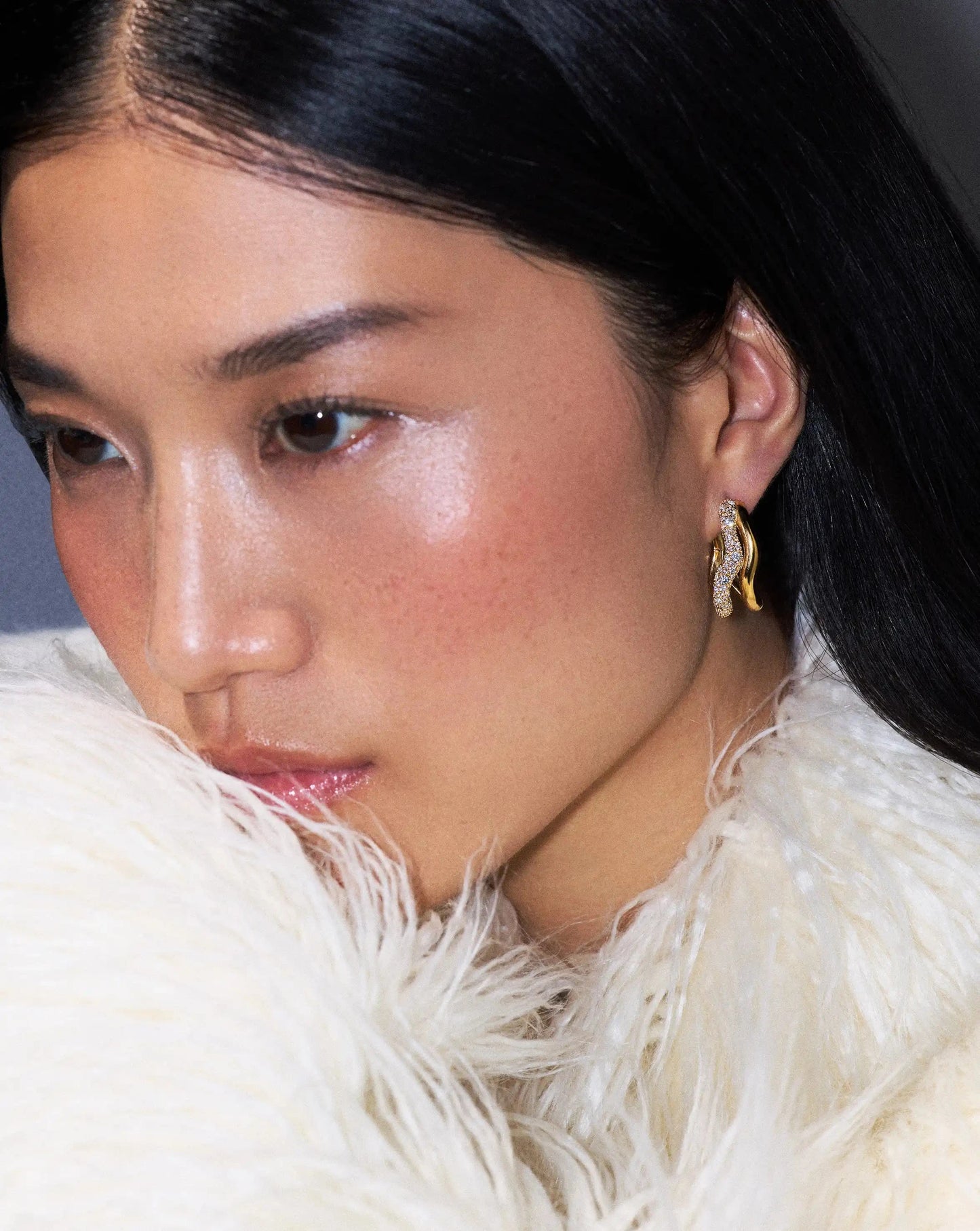 Molten Snow Double Medium Hoop Earrings | 18k Gold Plated/Cubic Zirconia Earrings Missoma