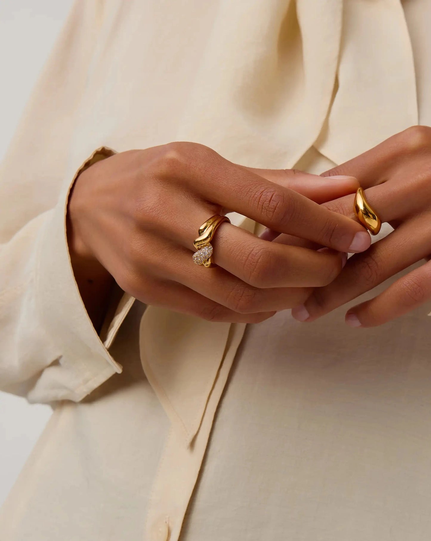 Molten Snow Double Statement Ring | 18k Gold Plated/Cubic Zirconia Rings Missoma